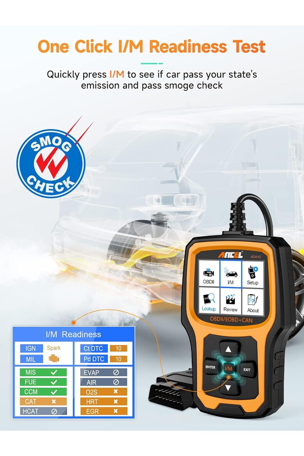 ANCEL-AD410 Enhanced OBD2 Scanner, Car Code Reader Clear Engine Light Instantly, Automotive OBD II S 7
