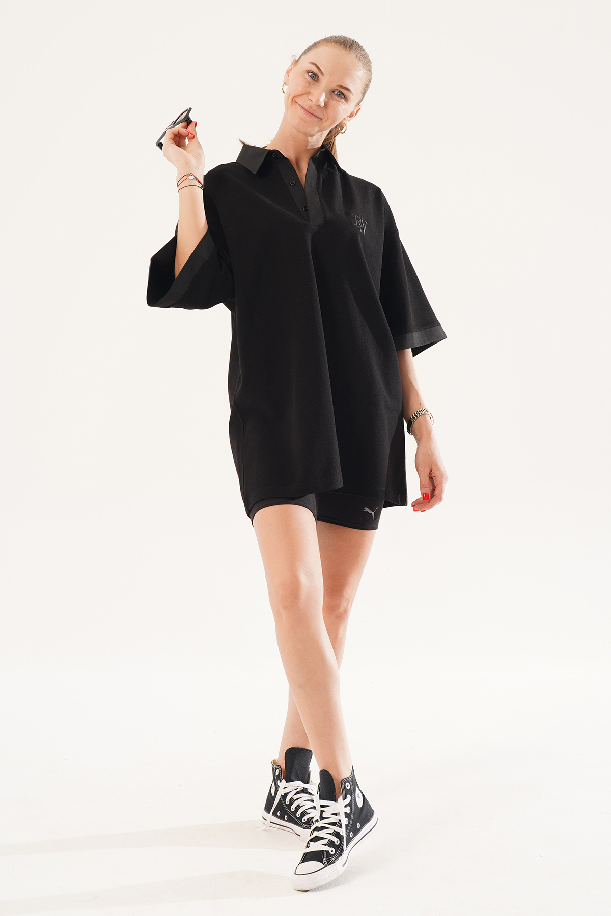 Dirty Who Kadın Oversize Siyah Polo Yaka T-shirt