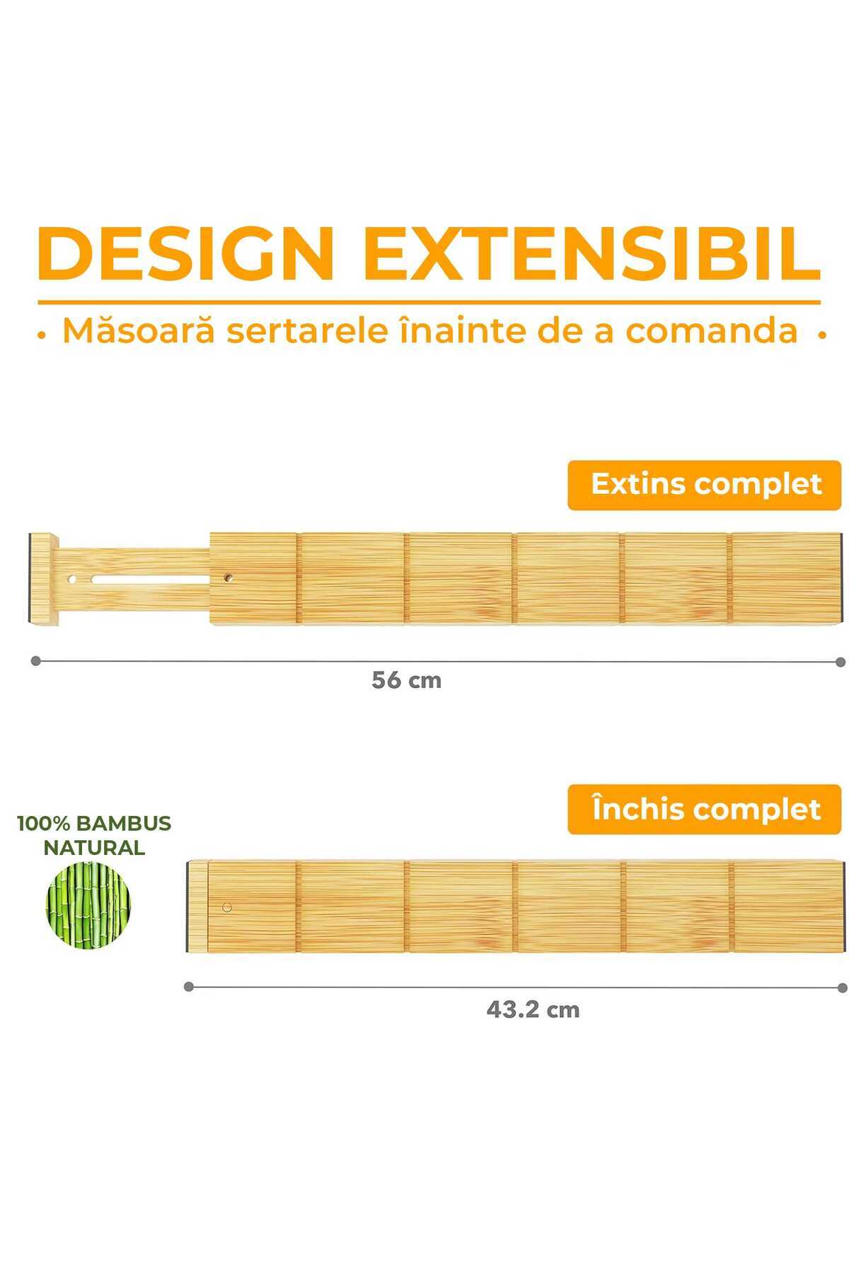 Elindor-Set of 4 Extendable Drawer Dividers, Bamboo, Extendable and Adjustable Length from 43 cm to 56 cm 3