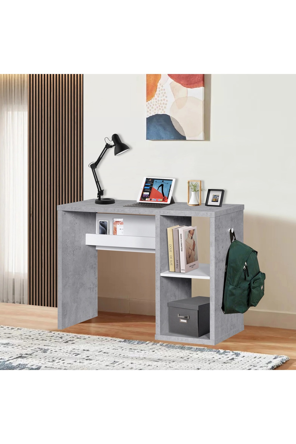 Home Box-Alford Islet Compact Study Desk with Open Shelf 1