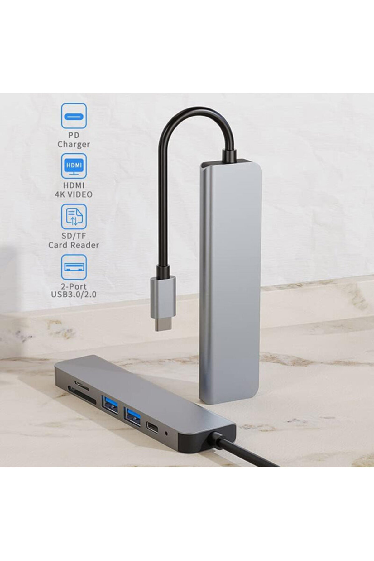 Techsuit-Hub Tip-C la 2 x USB, Tip-C, HDMI 4K, TF/SD, PD87W H5 2