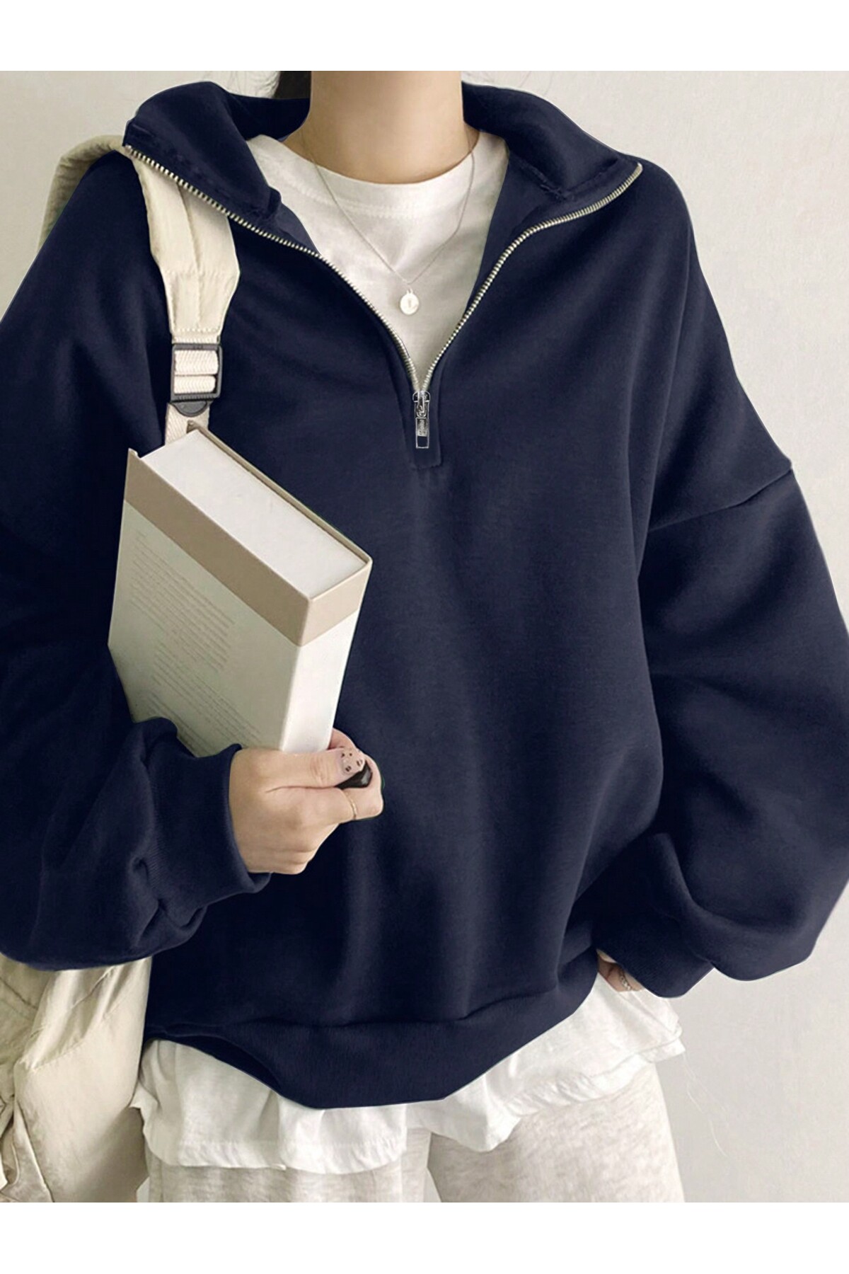 DAXİS Sportwear Company  Unisex Dik Yaka Yarım Fermuarlı Sweatshirt - Görsel 4