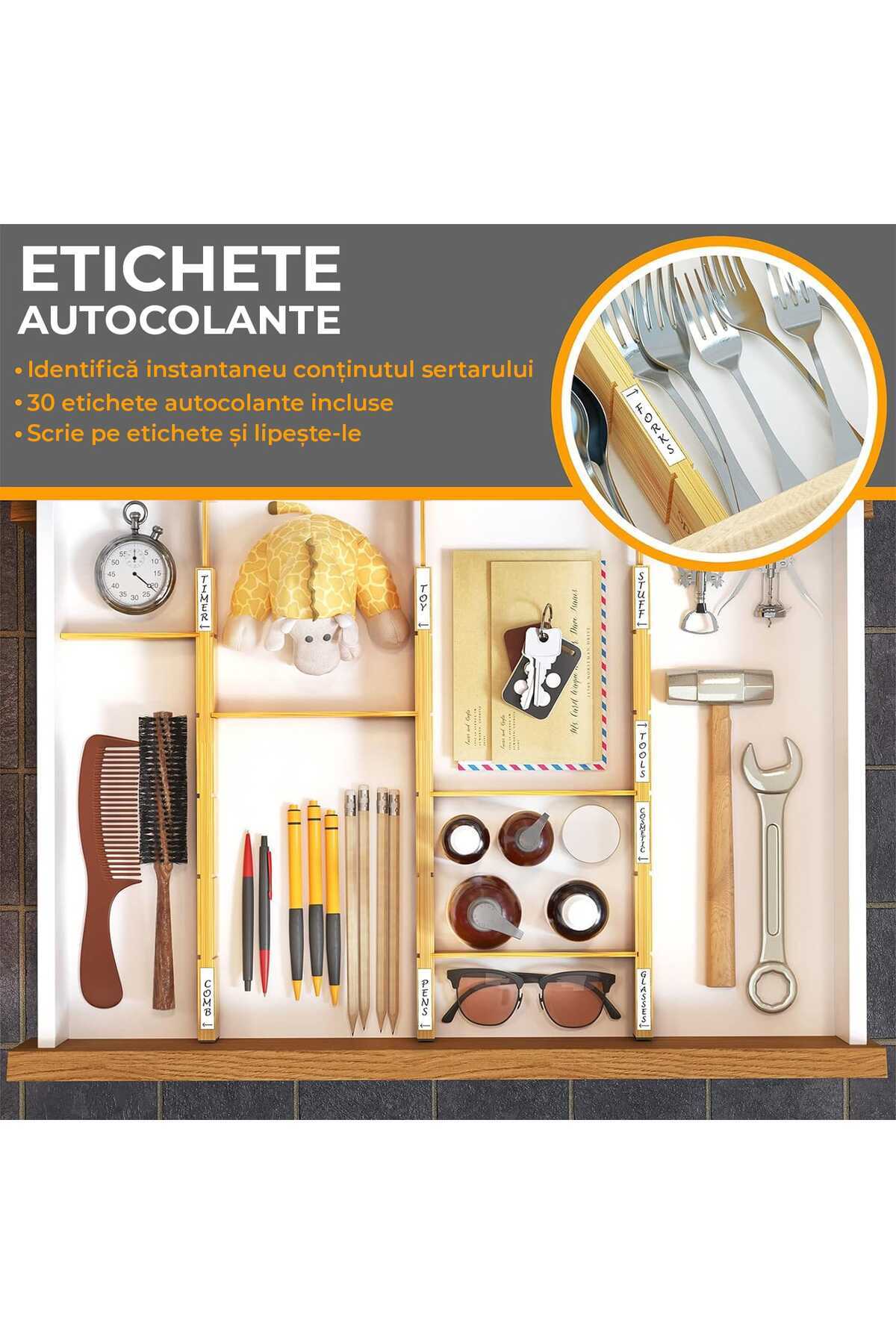 Elindor-Set of 4 Extendable Drawer Dividers, Bamboo, Extendable and Adjustable Length from 43 cm to 56 cm 4