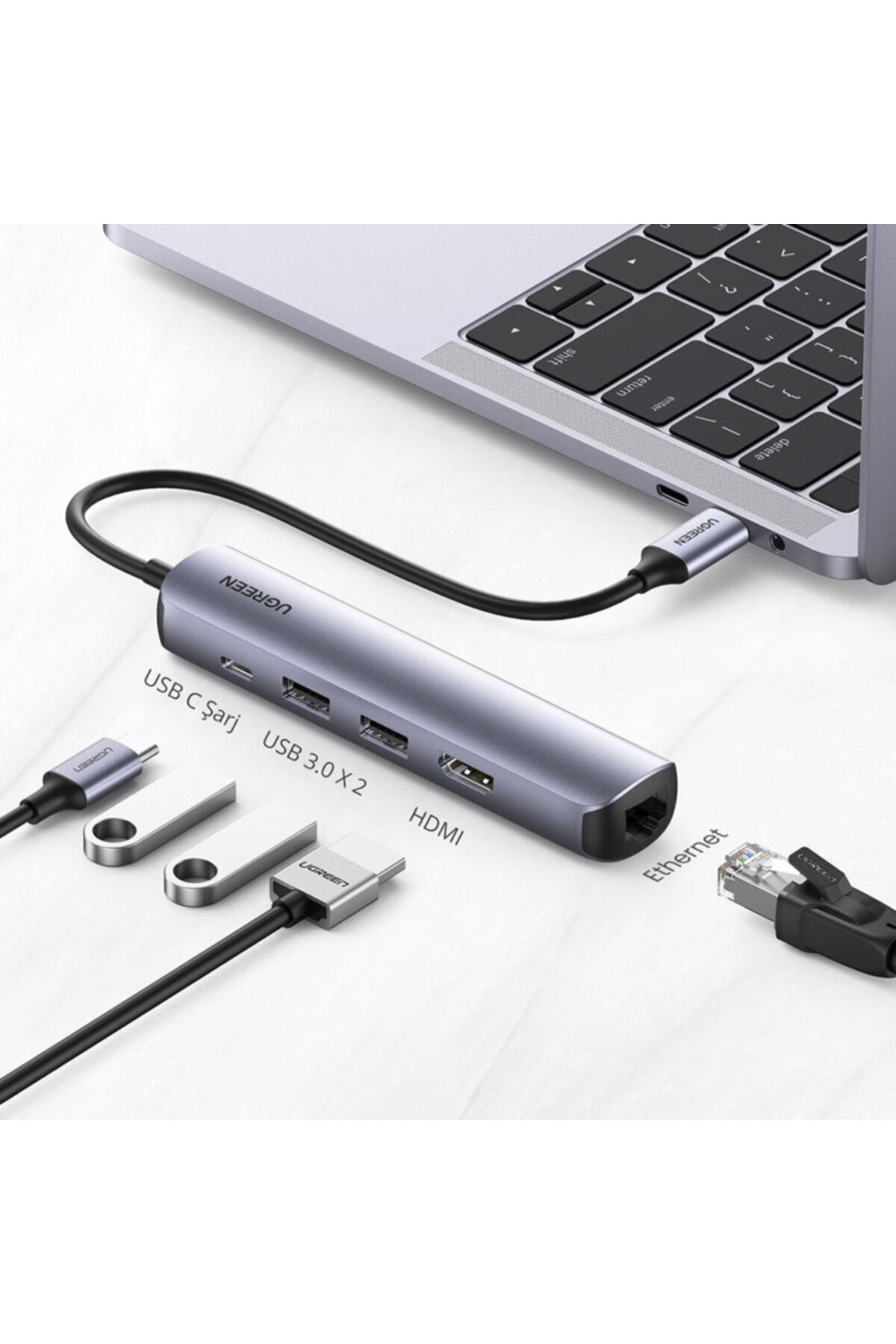 Ugreen-Hub Tip-C la 2x USB, Tip-C, HDMI, RJ45 Gigabit Ugreen, 10919 2