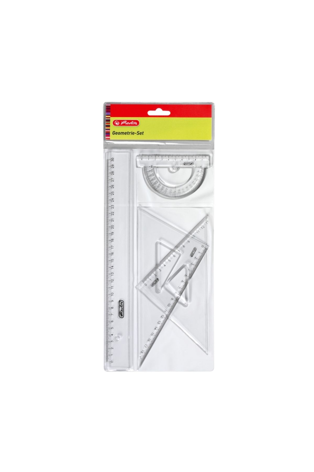 Herlitz-4-piece geometry set (ruler, protractor, 2 squares) 1