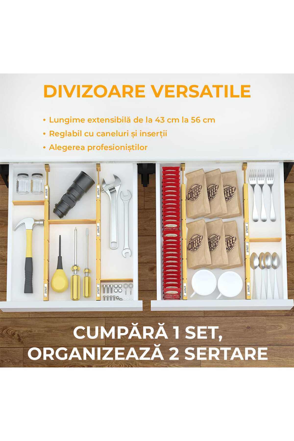 Elindor-Set of 4 Extendable Drawer Dividers, Bamboo, Extendable and Adjustable Length from 43 cm to 56 cm 2