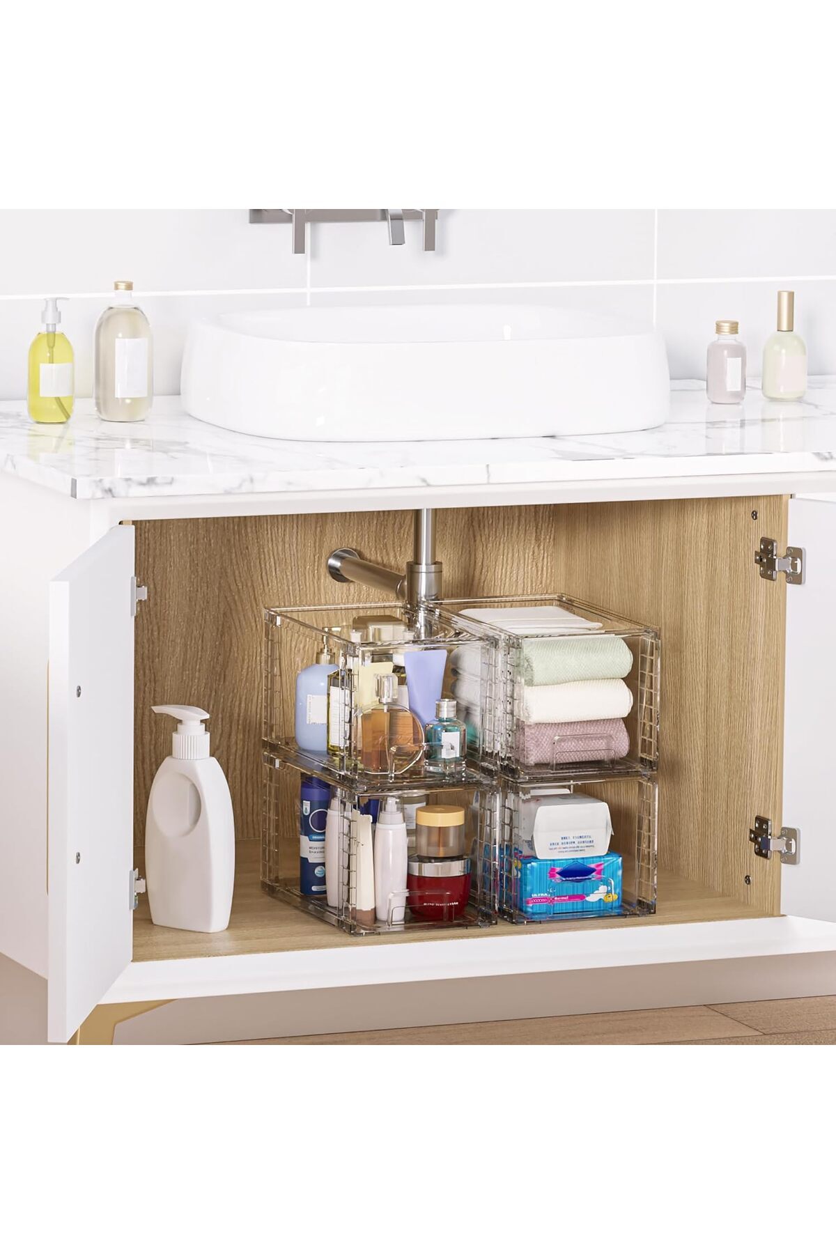 Elindor-Set of 4 Elindor® Compact Storage Boxes, Stackable and Sliding Drawers, Transparent 3