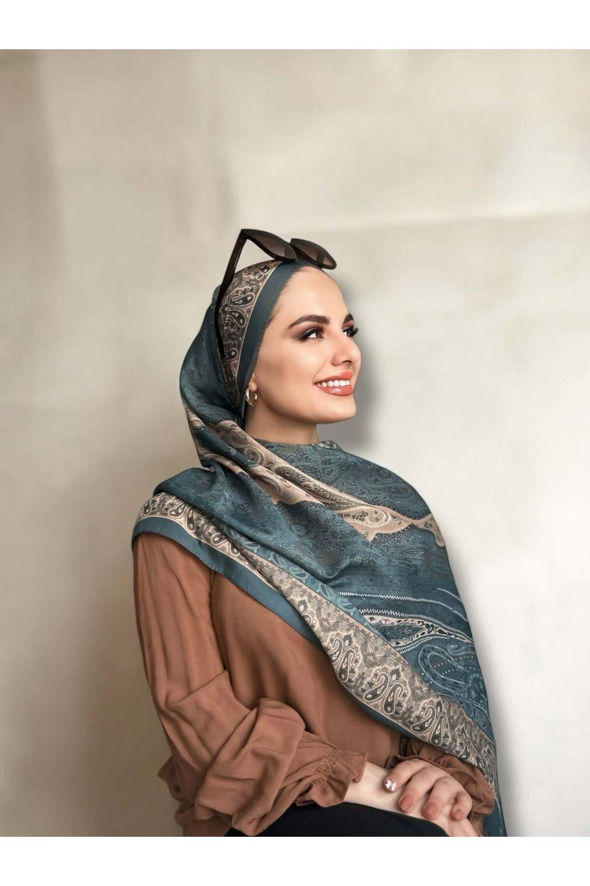 MODA-Vela Pattern Soft Shawl - Petrol 2