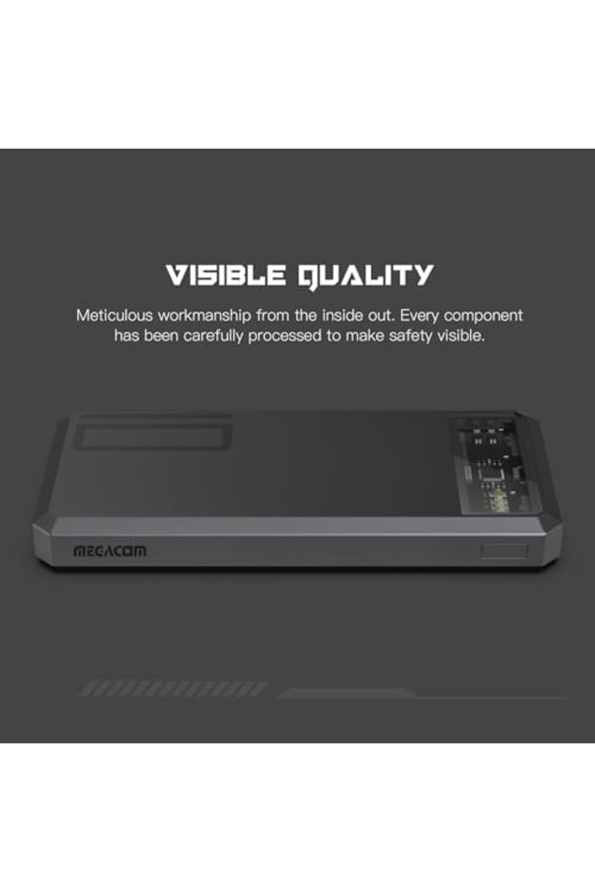 MEGACOM-10000mAh 20W Quick Charging Power Bank with 1 USB-C In/Out port and 2 USB-A Port, Transparen 4