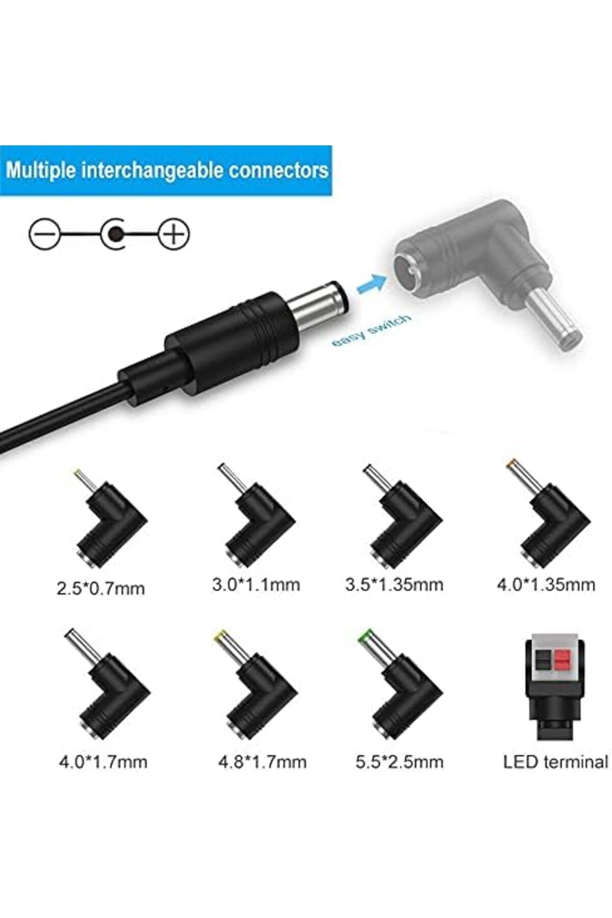GENERIC4-BENSN DC 12V 2A Car Charger Universal Power Cord with 8 Connector Tips for DVD Player, GPS, Bluetoot 4