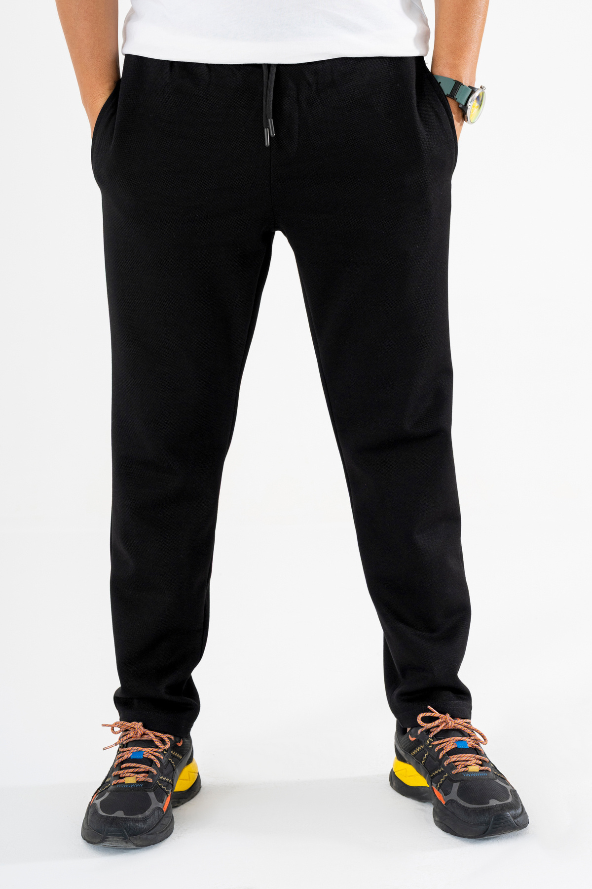 Souris Erkek Siyah Jogger Pantolon Bağcıklı Lastikli Bel Rahat Kesim Eşofman Altı