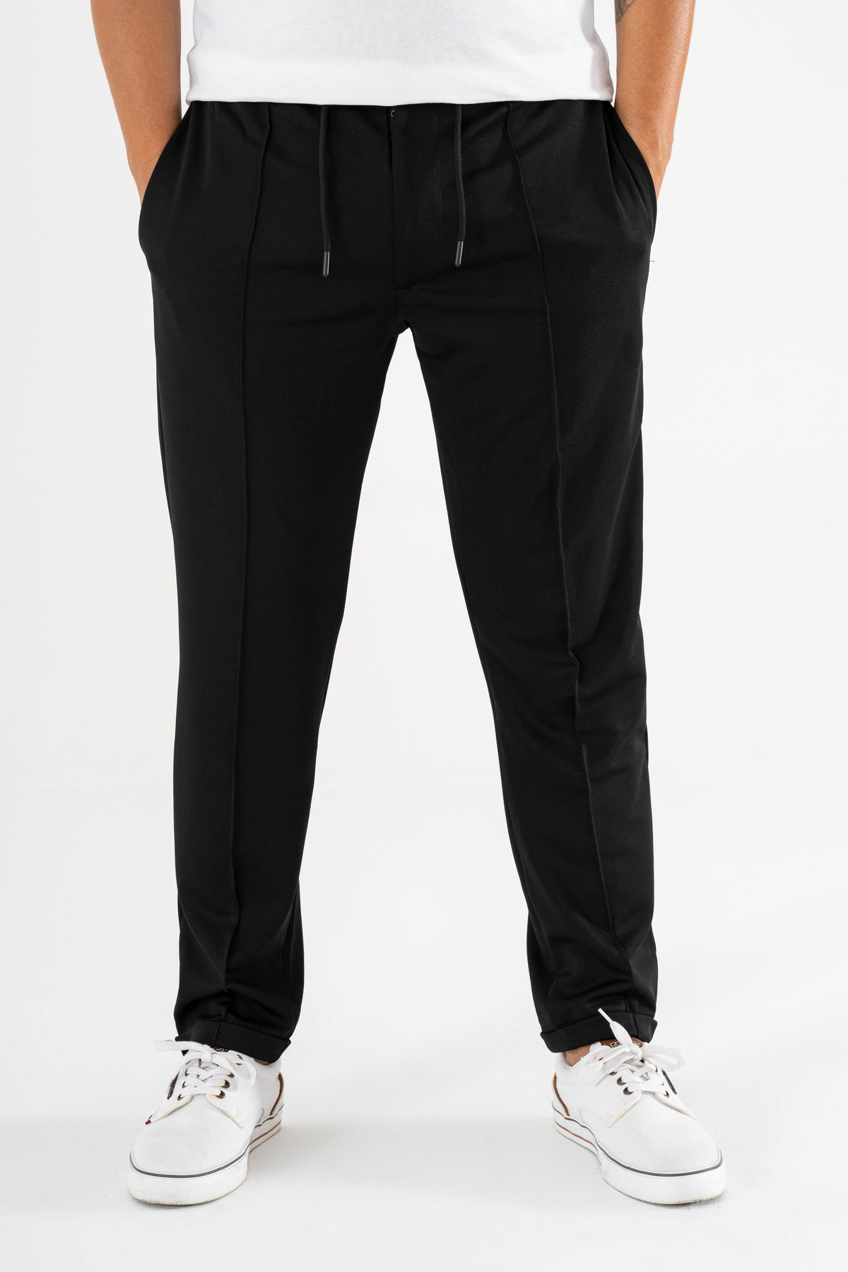 Souris Erkek Siyah Çımalı Rahat Spor Pantolon Duble Paça Jogger Eşofman Altı