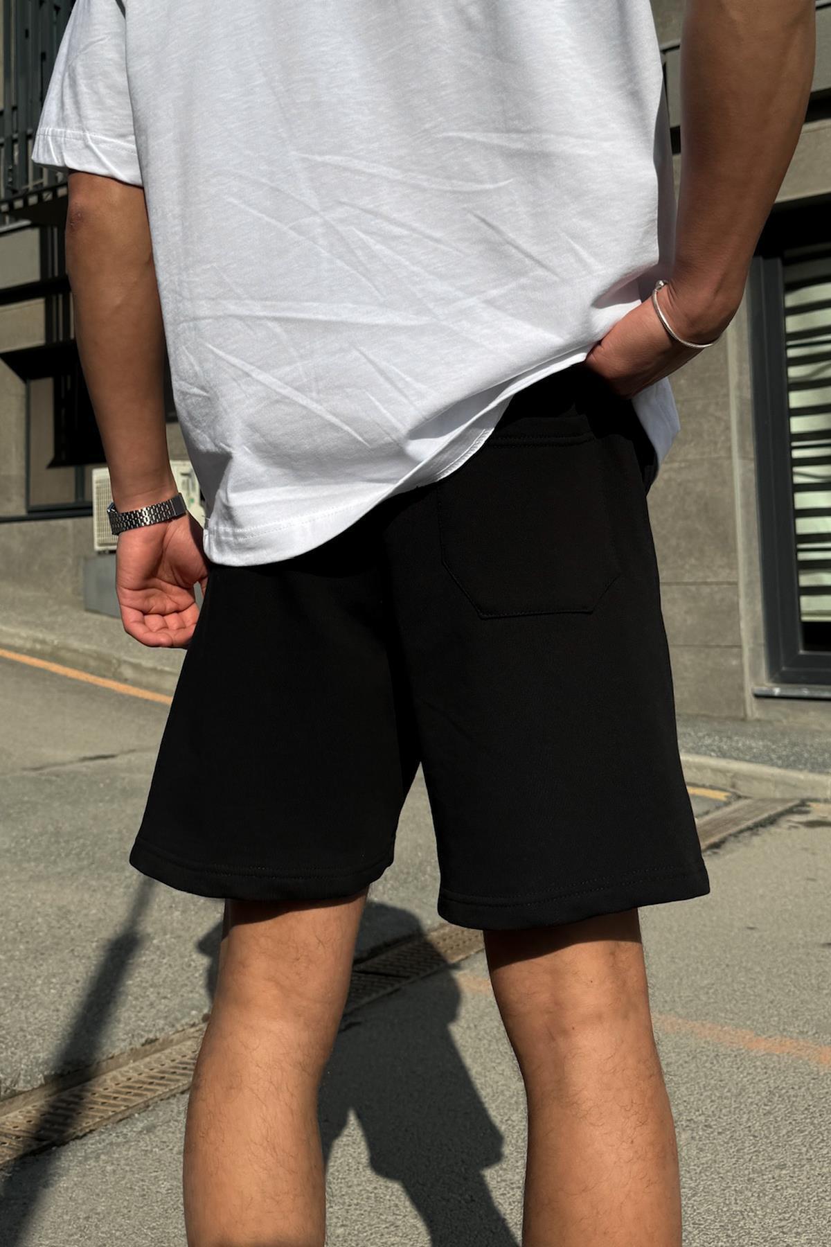 Flaw Wear  Flaw Nakışlı Bel Lastikli Şort Siyah - Görsel 4