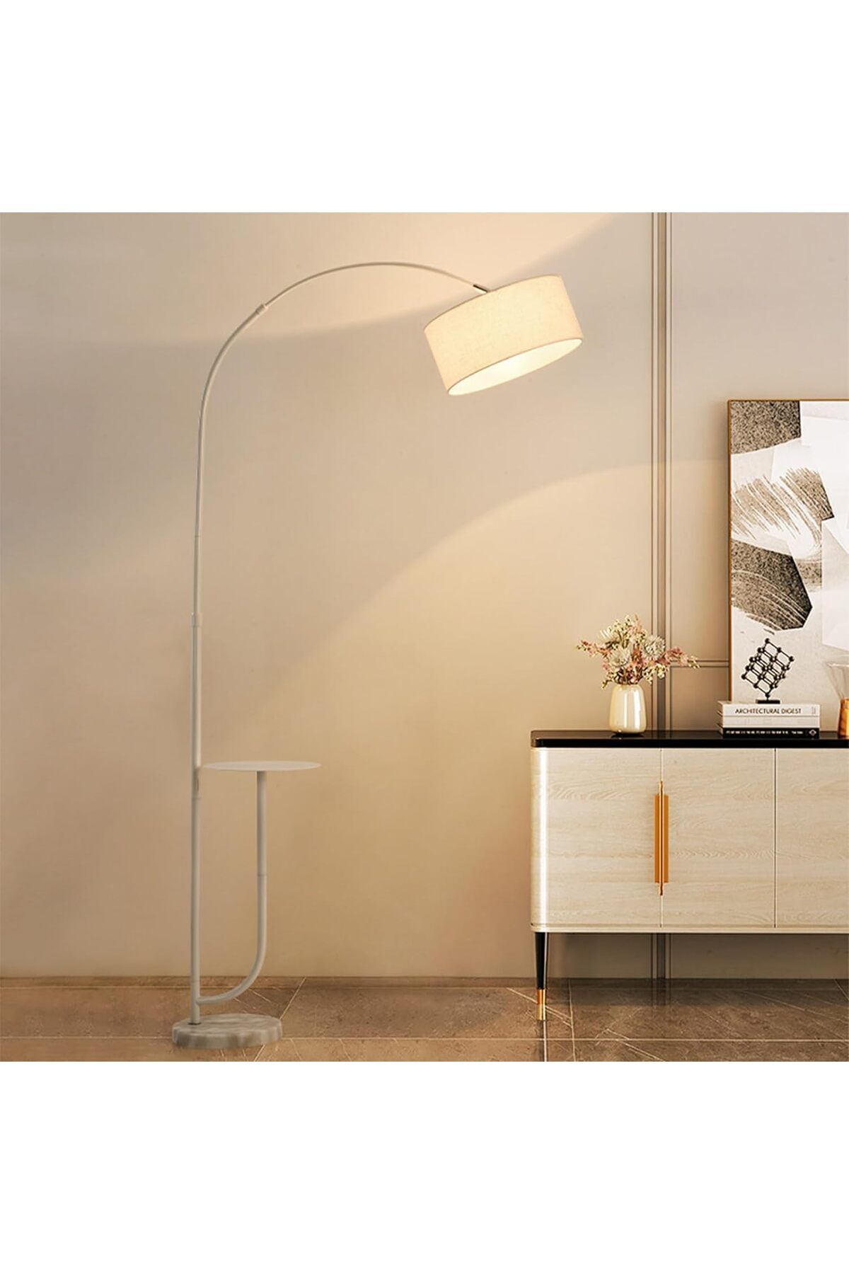Taimi-Dimmable Vertical Floor Lamp With Warm Light Pure Marble Base with Coffee Table Tray 2