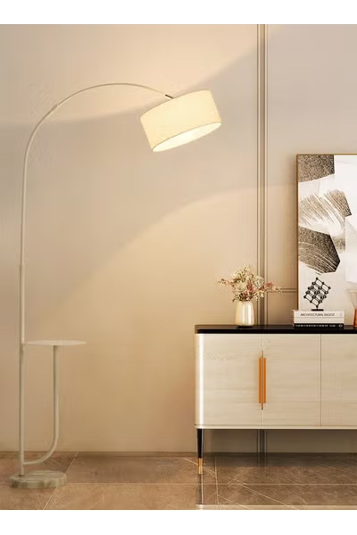 Taimi-Dimmable Vertical Floor Lamp With Warm Light Pure Marble Base with Coffee Table Tray 3