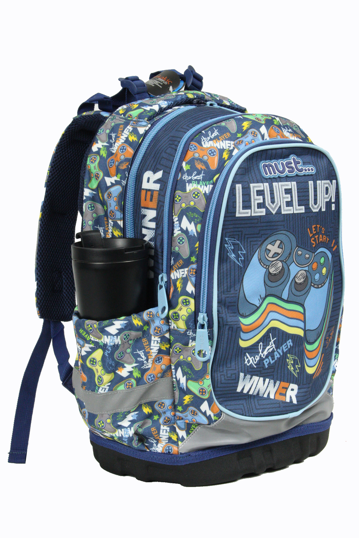 585192 Level Up Çift Cepli İlkokul Sırt Çantası-Siyah