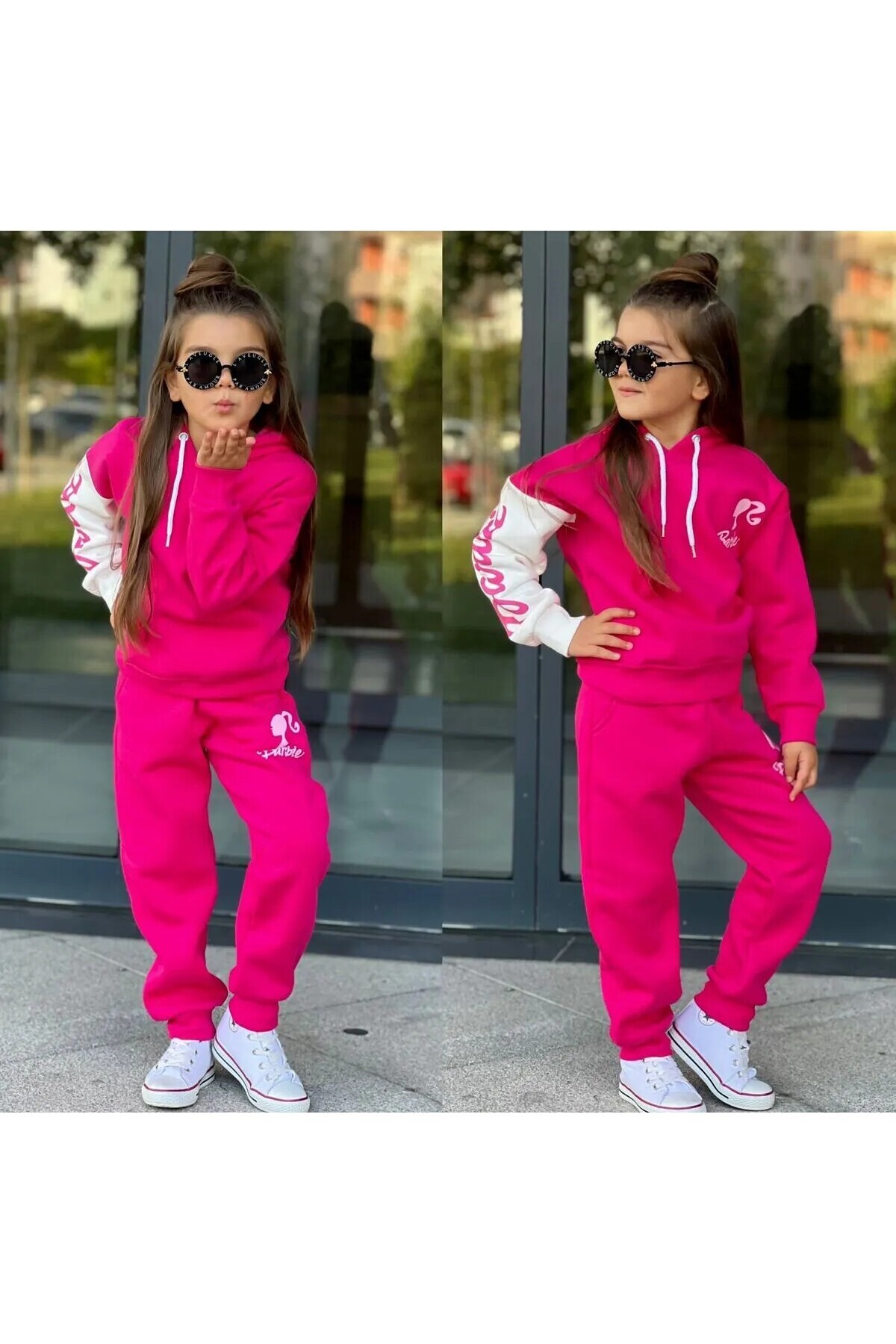 gnygiyim-Girl's Hooded Character Patterned Top and Bottom Tracksuit Set 1