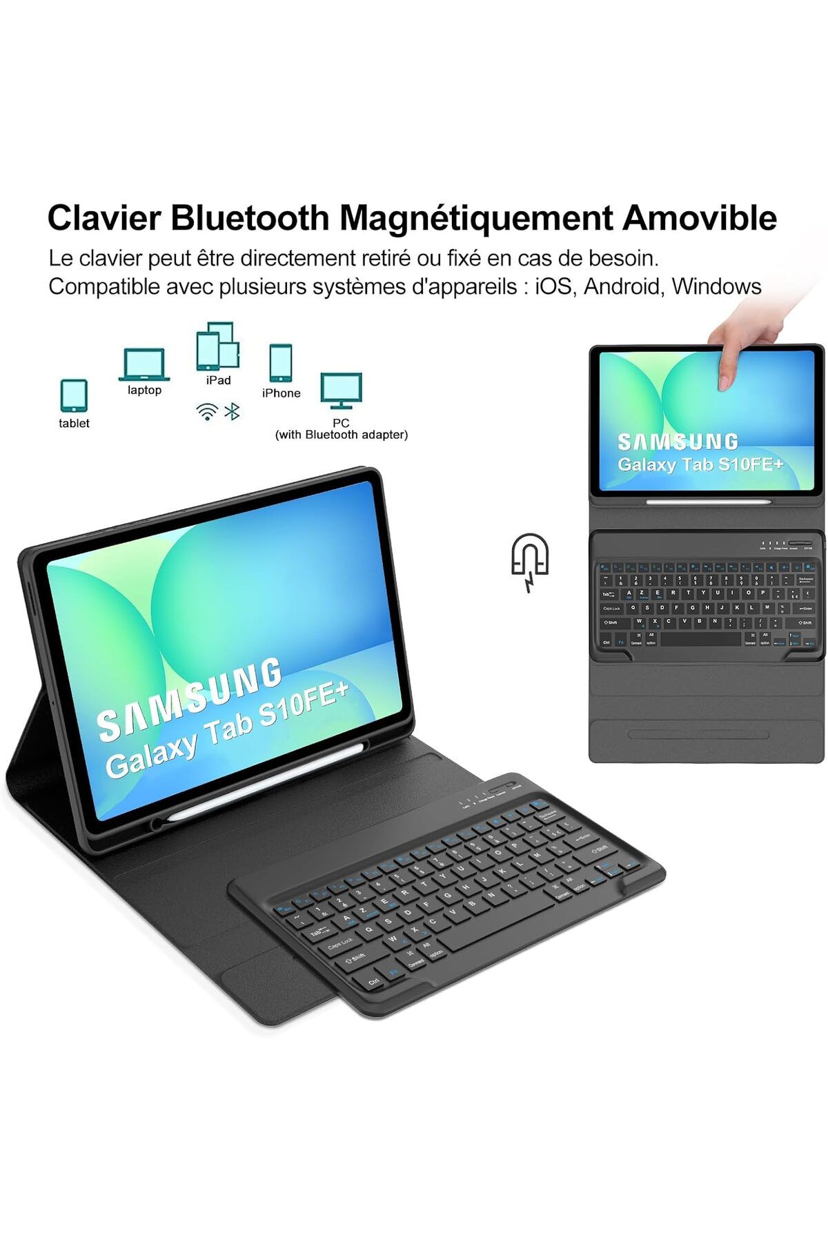 m.tk moveteck-Samsung Galaxy Tab S10 Fe+ 13.1 Inch Tablet Compatible Case with Keyboard, Wireless Bluetooth Pen Holder 7
