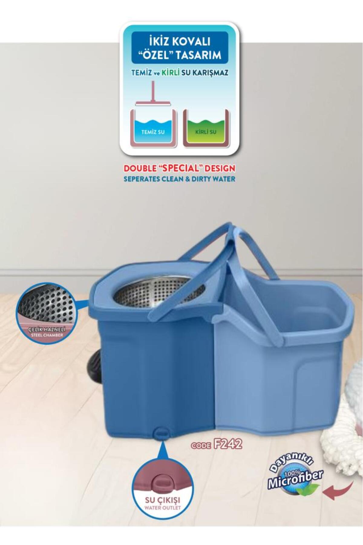 Flora Twin Turbo Pedallı Çelik Mop Set, Temiz ve Kirli Suyu Ayıran
