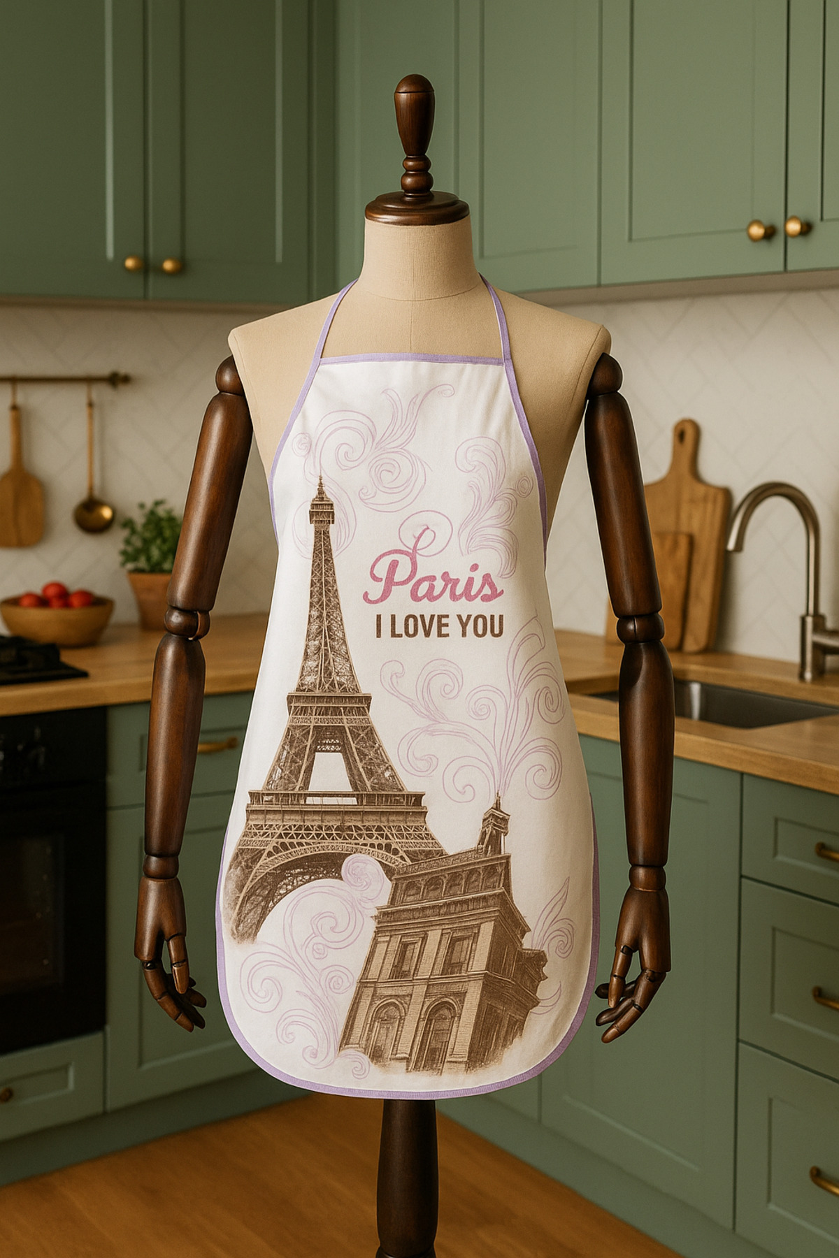 Limon Soft-Digital Printed Waterproof and Stain Resistant Kitchen Apron with Eiffel Theme 3
