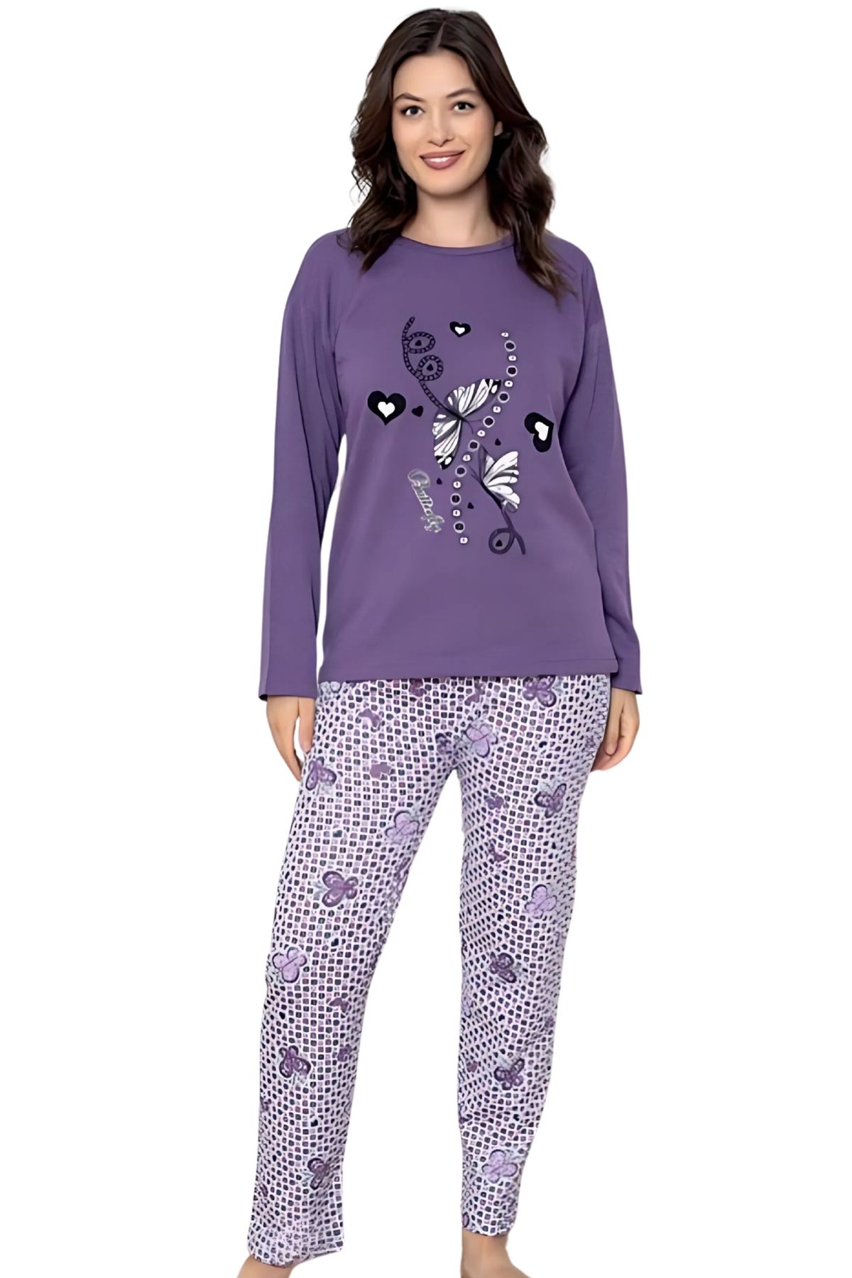 Farya Home-Cotton Patterned 2 Yarn Ribbed Winter Long Sleeve Pajama Set 5