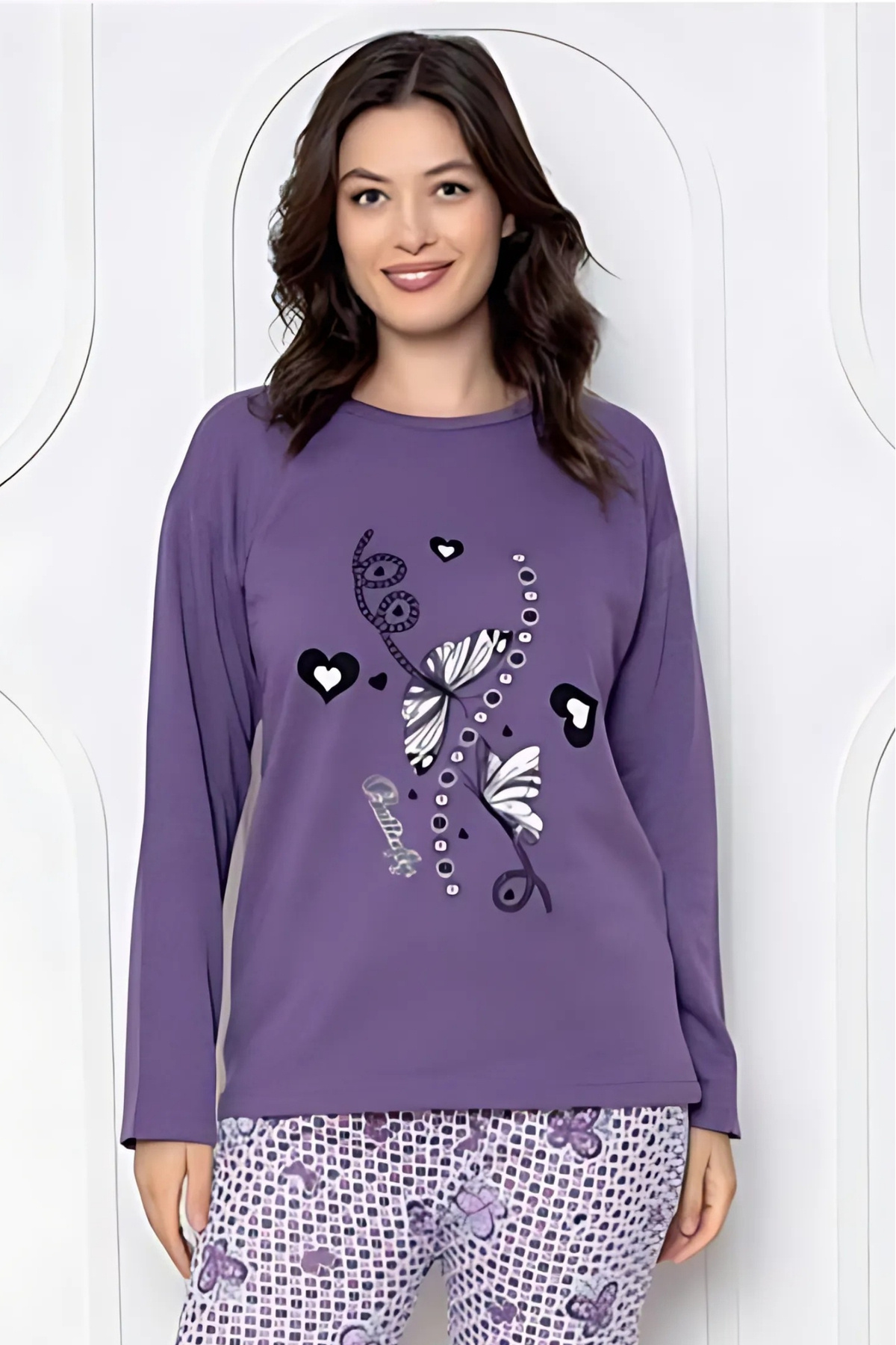 Farya Home-Cotton Patterned 2 Yarn Ribbed Winter Long Sleeve Pajama Set 2