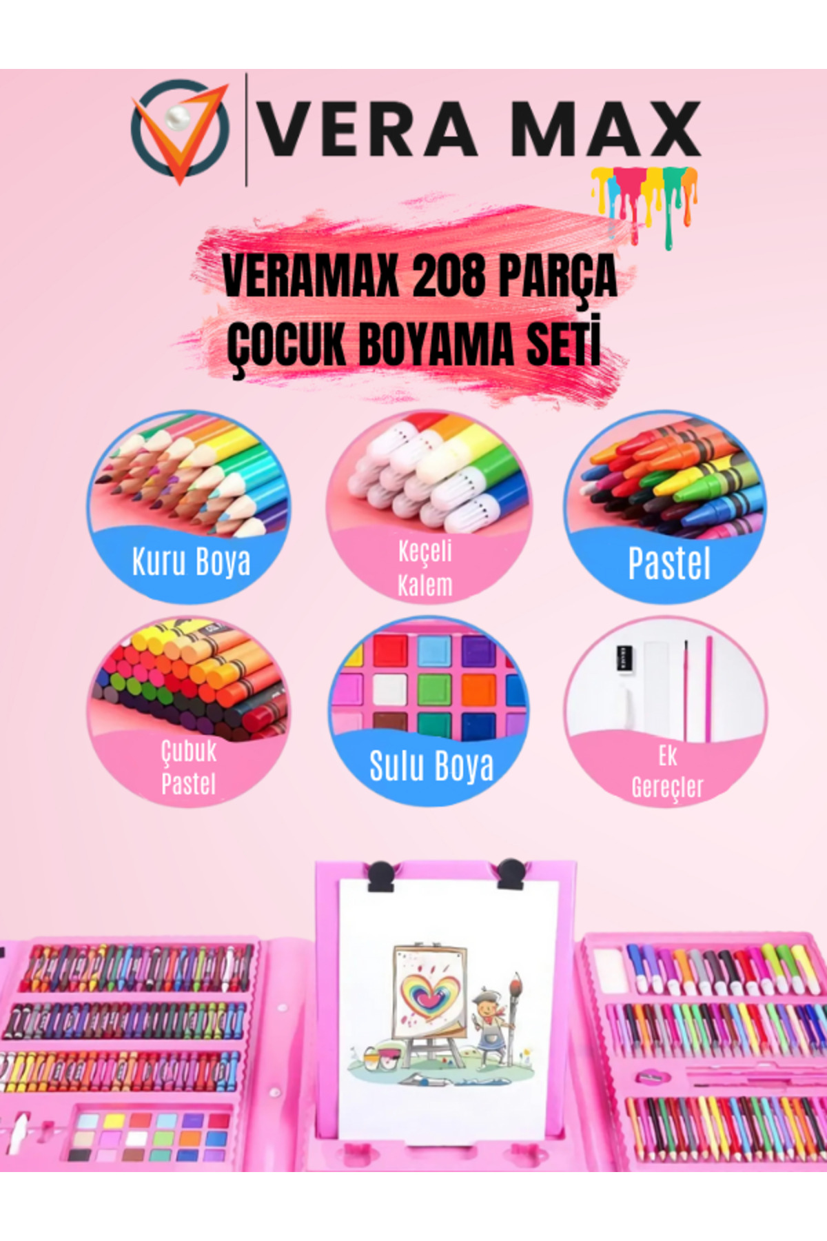 veramax 208 Parça Çocuk Boyama Seti Kırtasiye Fırça,Kalem,Renk