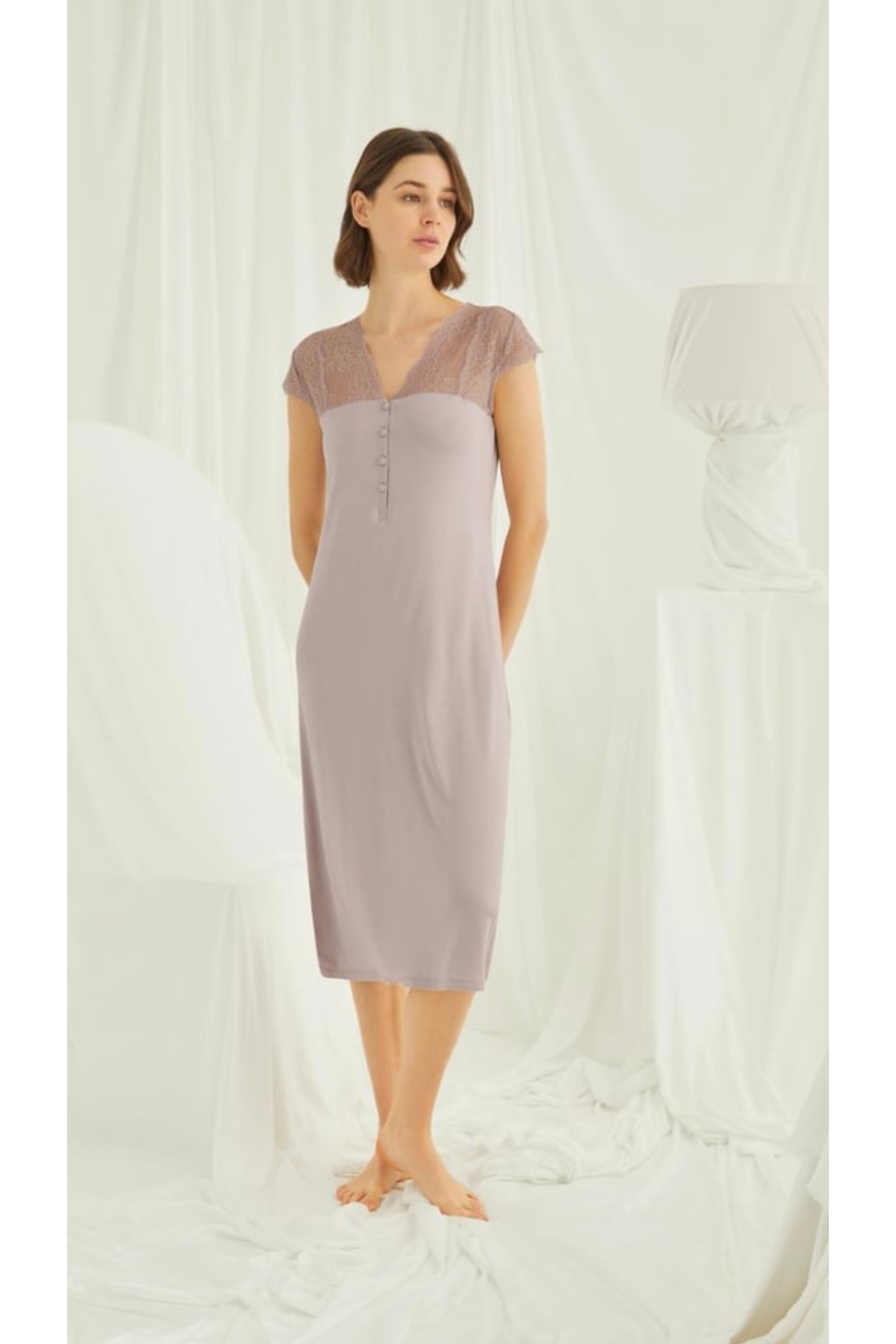 NightLove Monamise Dantelli Önü Düğmeli Gecelik 18436