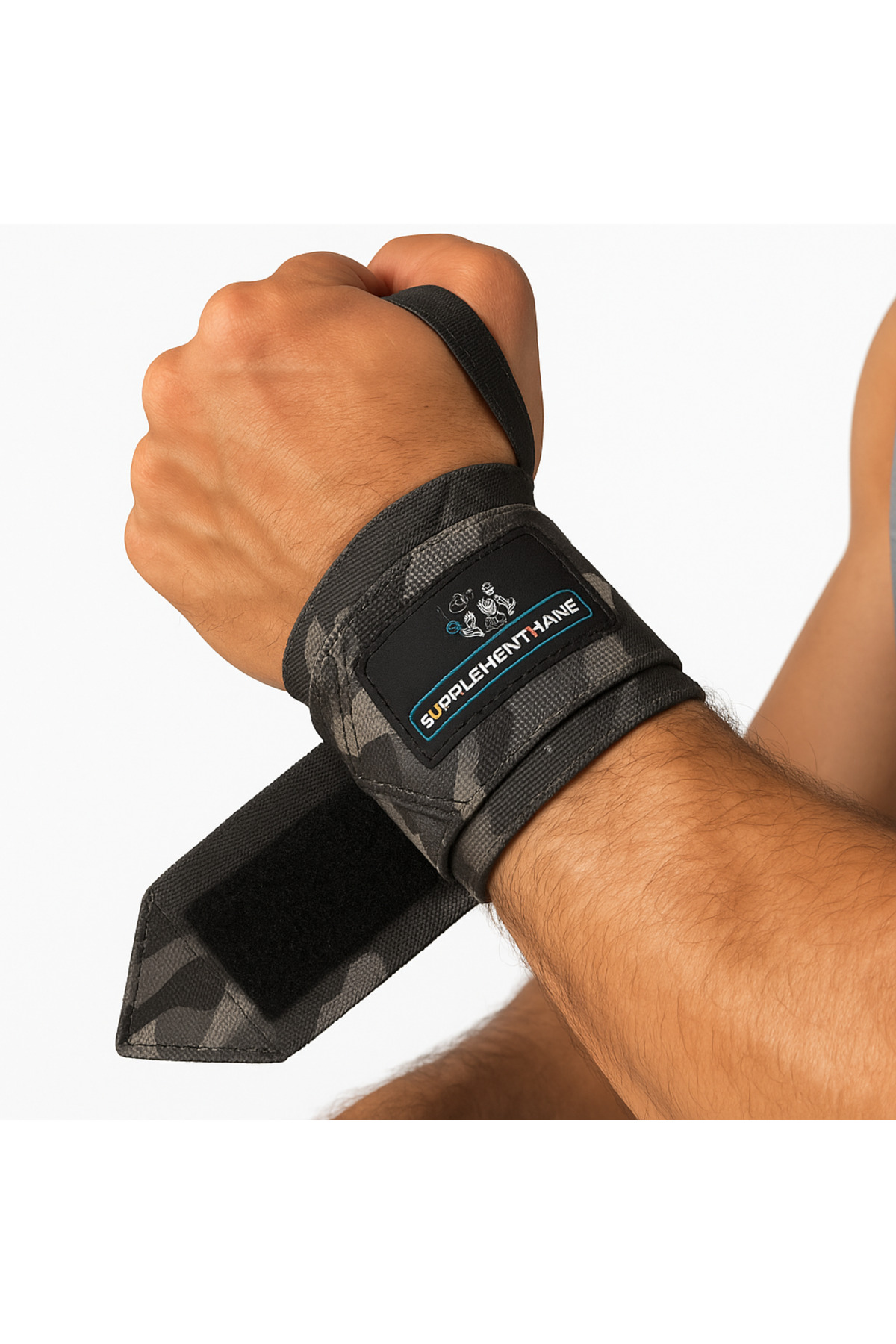 TAKVİYE DÜNYAM 2'li Fitness Crossfit Bileklik Wrist Wraps Bileklik Bilek Koruyucu Destek Gri Kamuflaj Bilekliği