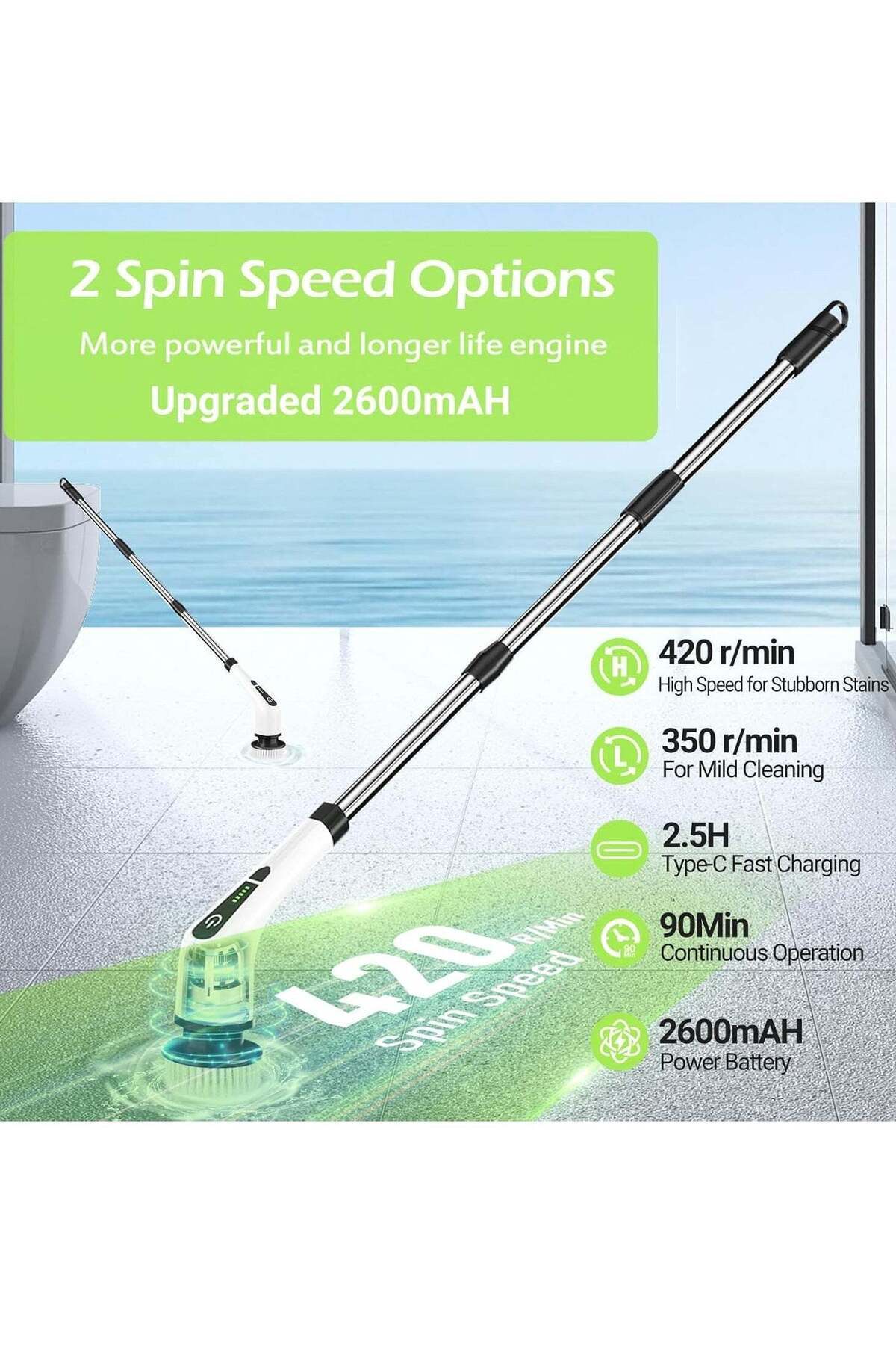Generic-JAJEEK Cordless Rotating Electric Scrubber Brush with Long Handle & 7 Replaceable Cleaning Heads â€ 1