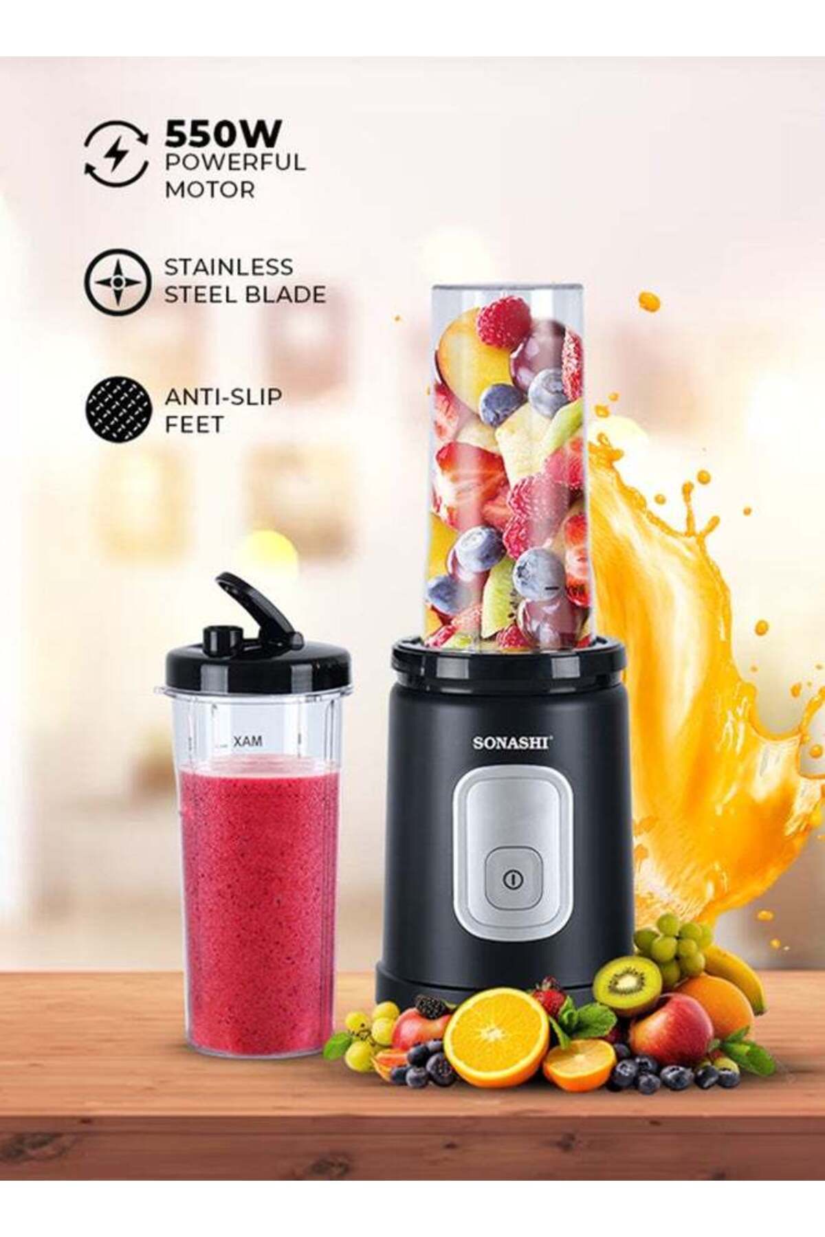 sonashi-Portable Sports Blender & Smoothie Maker - 1 Touch Button with 600ML Unbreakable Sports Bott 1