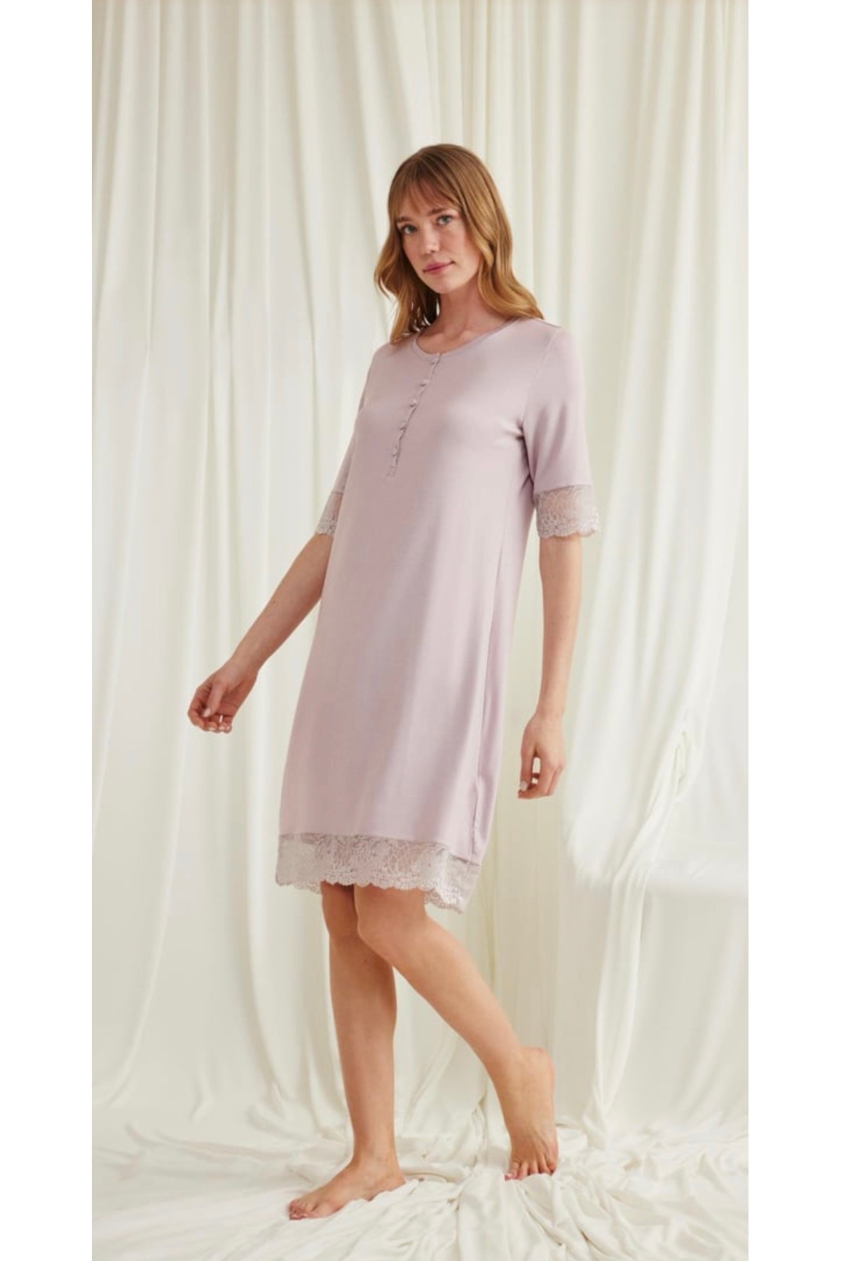 NightLove Monamise Dantel Detaylı Önü Düğmeli Gecelik 18604