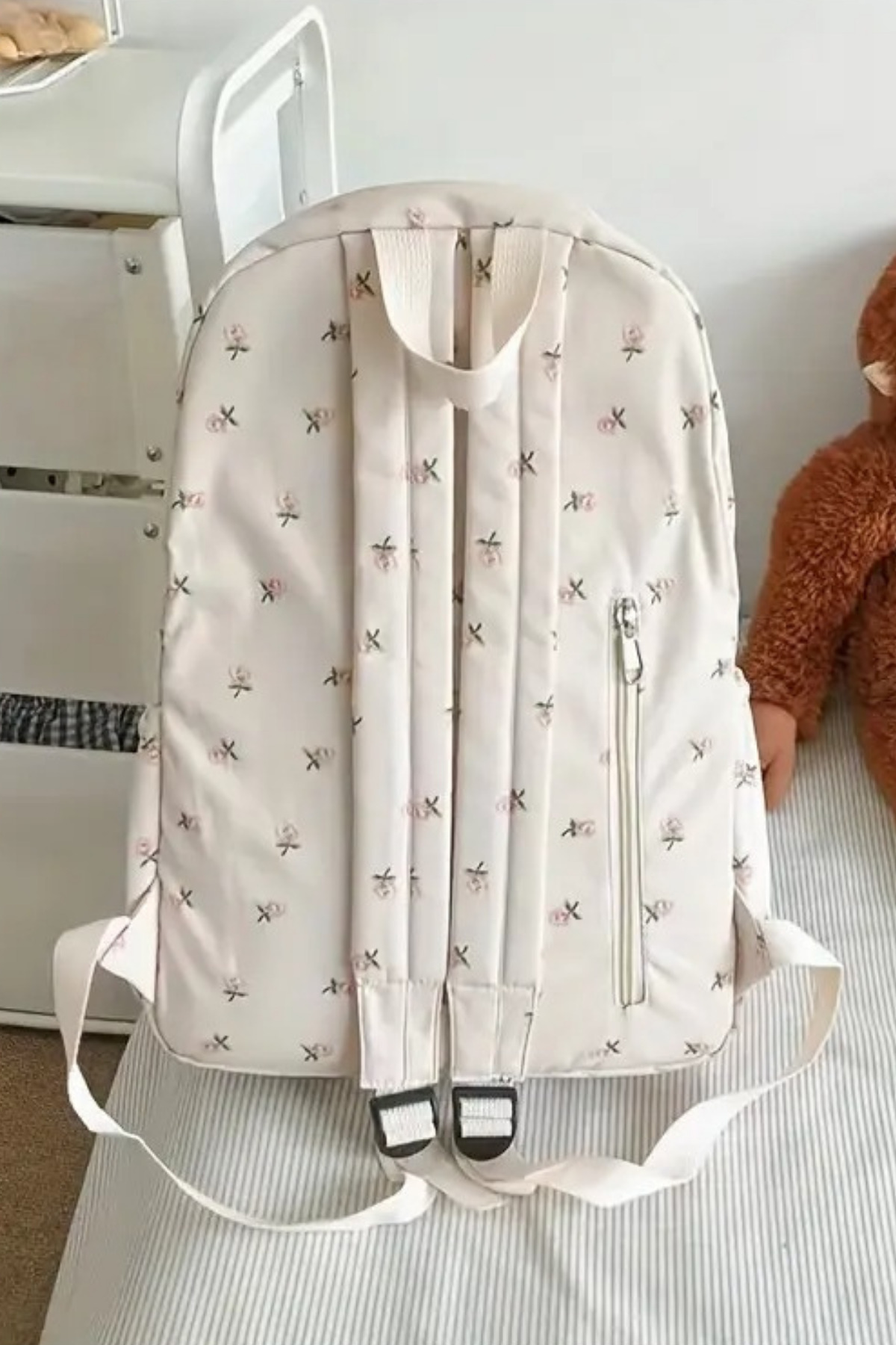 woys  4 Bölmeli Geniş Ebatlı Çiçek Desenli Kadın Sırt Çantası - Günlük Kullanım Kadın Sırt Çantası - Görsel 4