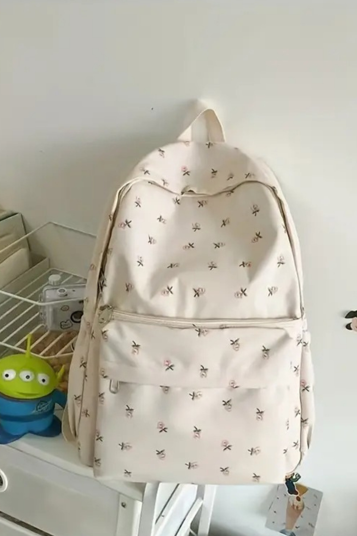 woys  4 Bölmeli Geniş Ebatlı Çiçek Desenli Kadın Sırt Çantası - Günlük Kullanım Kadın Sırt Çantası - Görsel 5