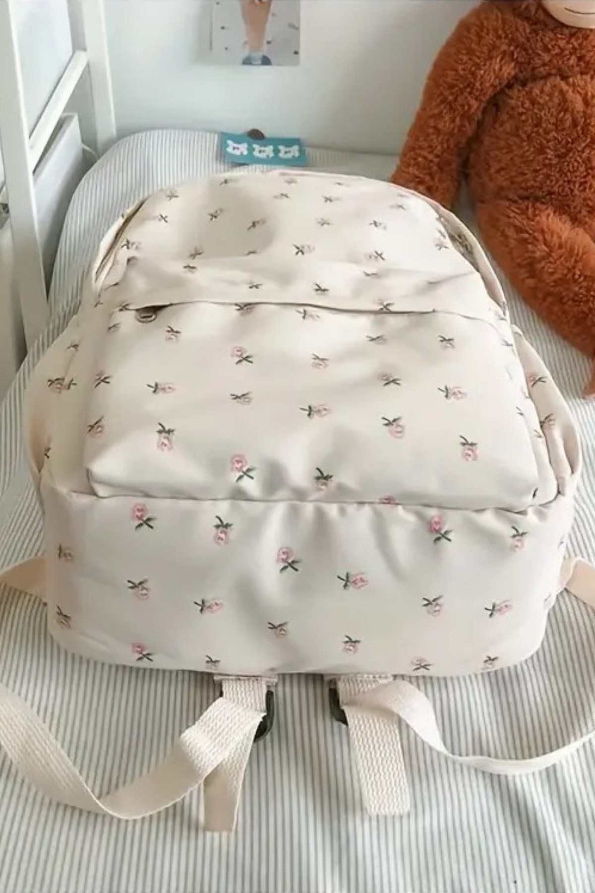 woys  4 Bölmeli Geniş Ebatlı Çiçek Desenli Kadın Sırt Çantası - Günlük Kullanım Kadın Sırt Çantası - Görsel 3