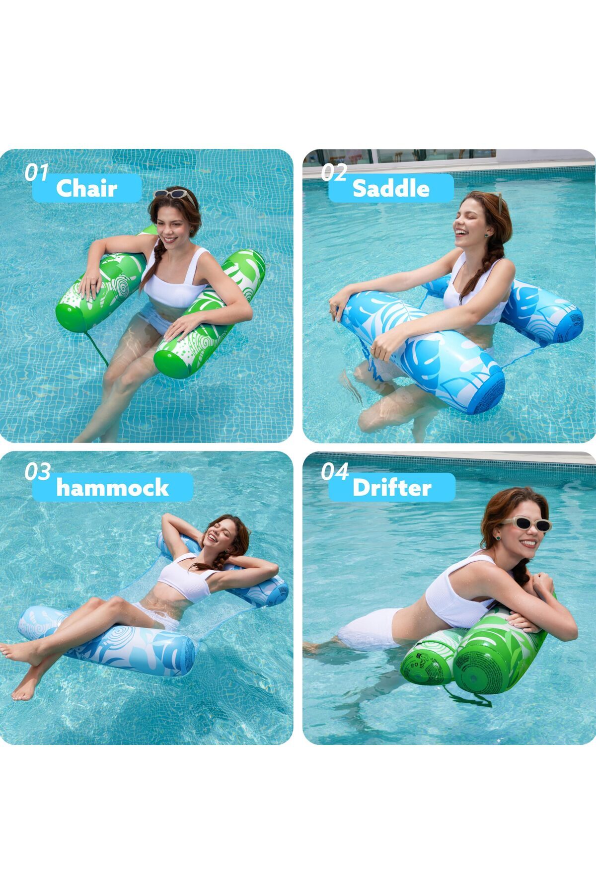 erorex-2 Packs Hammock Pool Floats Adults 4 1 Multi Purpose Inflatable Pool Floats Pvc Water Hammock 3