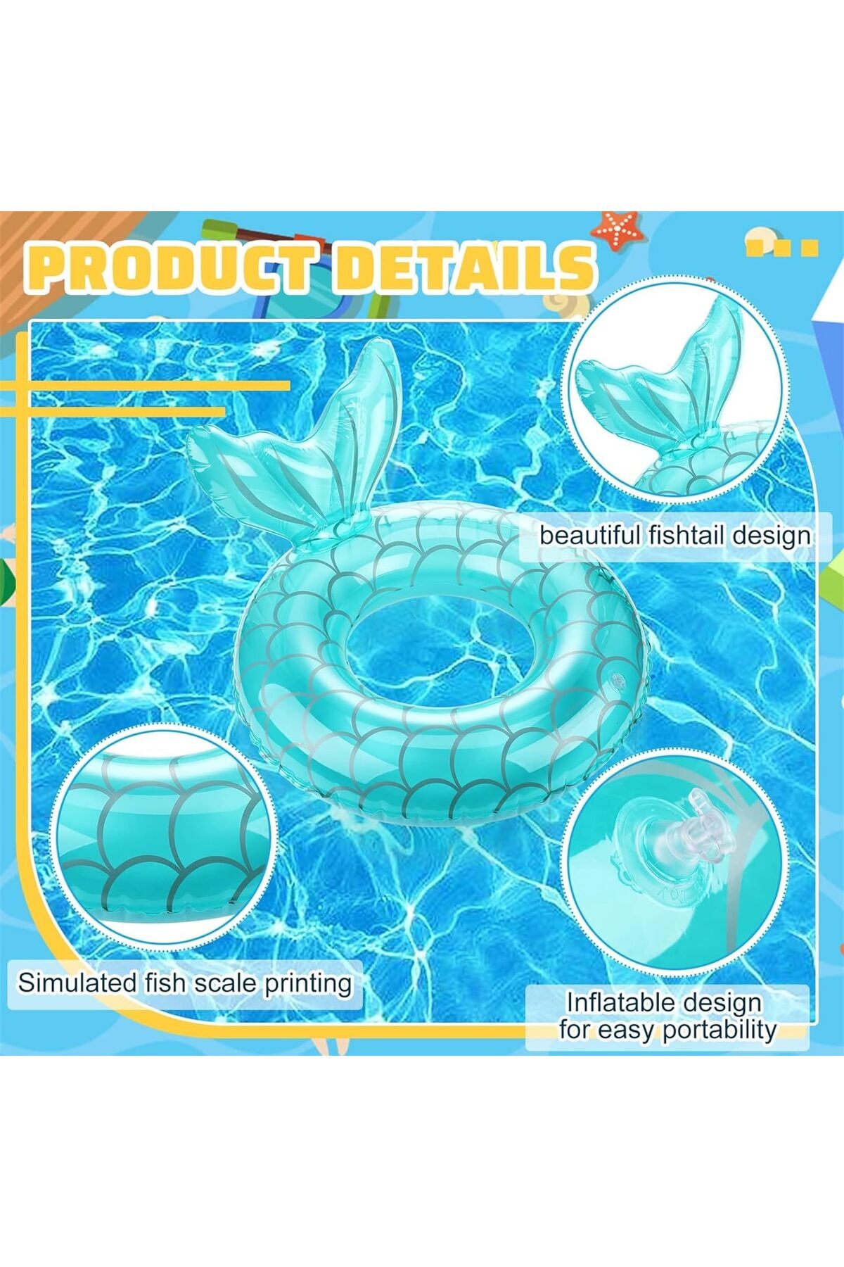 erorex-5 Pack Pool Floats Include 4 Pcs Mermaid Inflatable Swimming Rings 1 Pcs Pool Party Float Raft 4