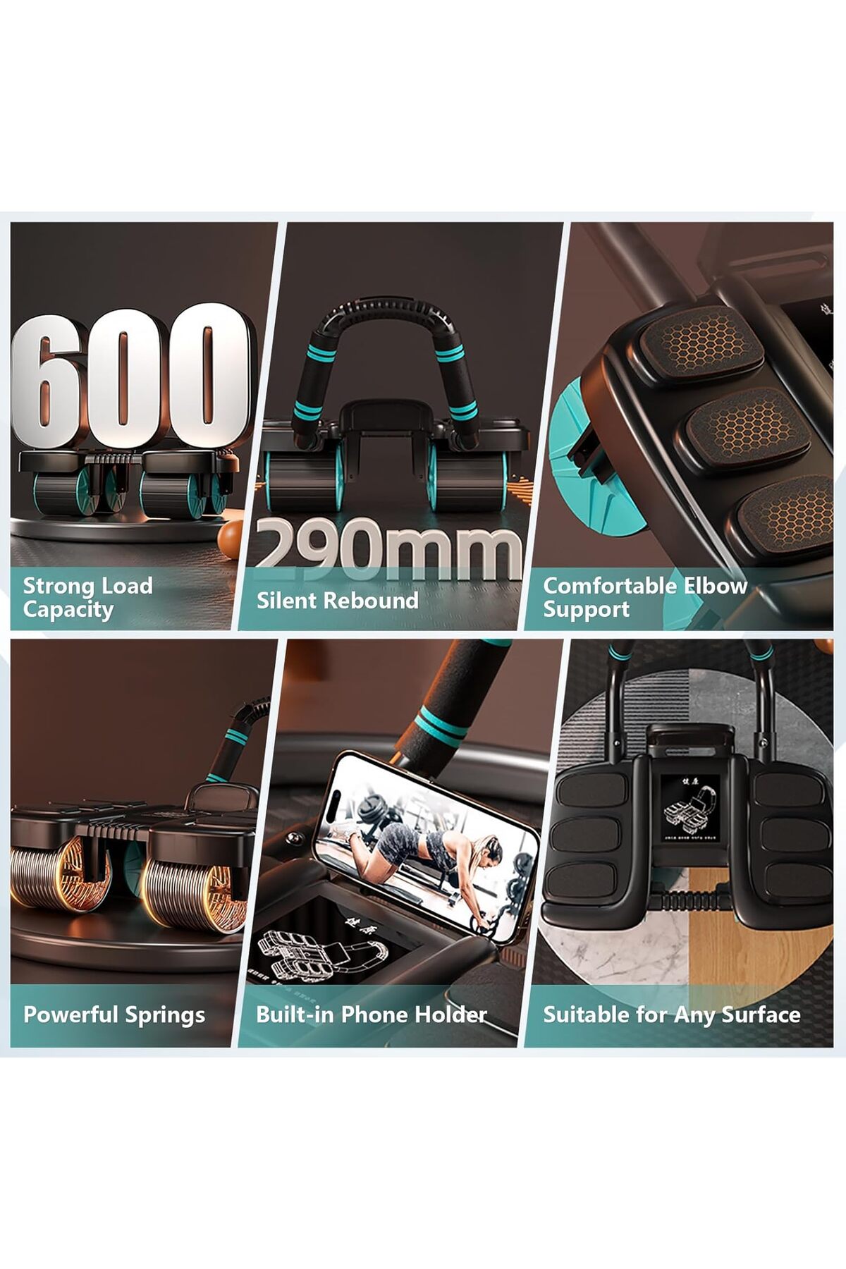 عجلة تمارين البطن مع ارتداد تلقائي ودعم للكوع معدات لياقة منزلية لحرق الدهون وشد الجسم,عجلة ارضية