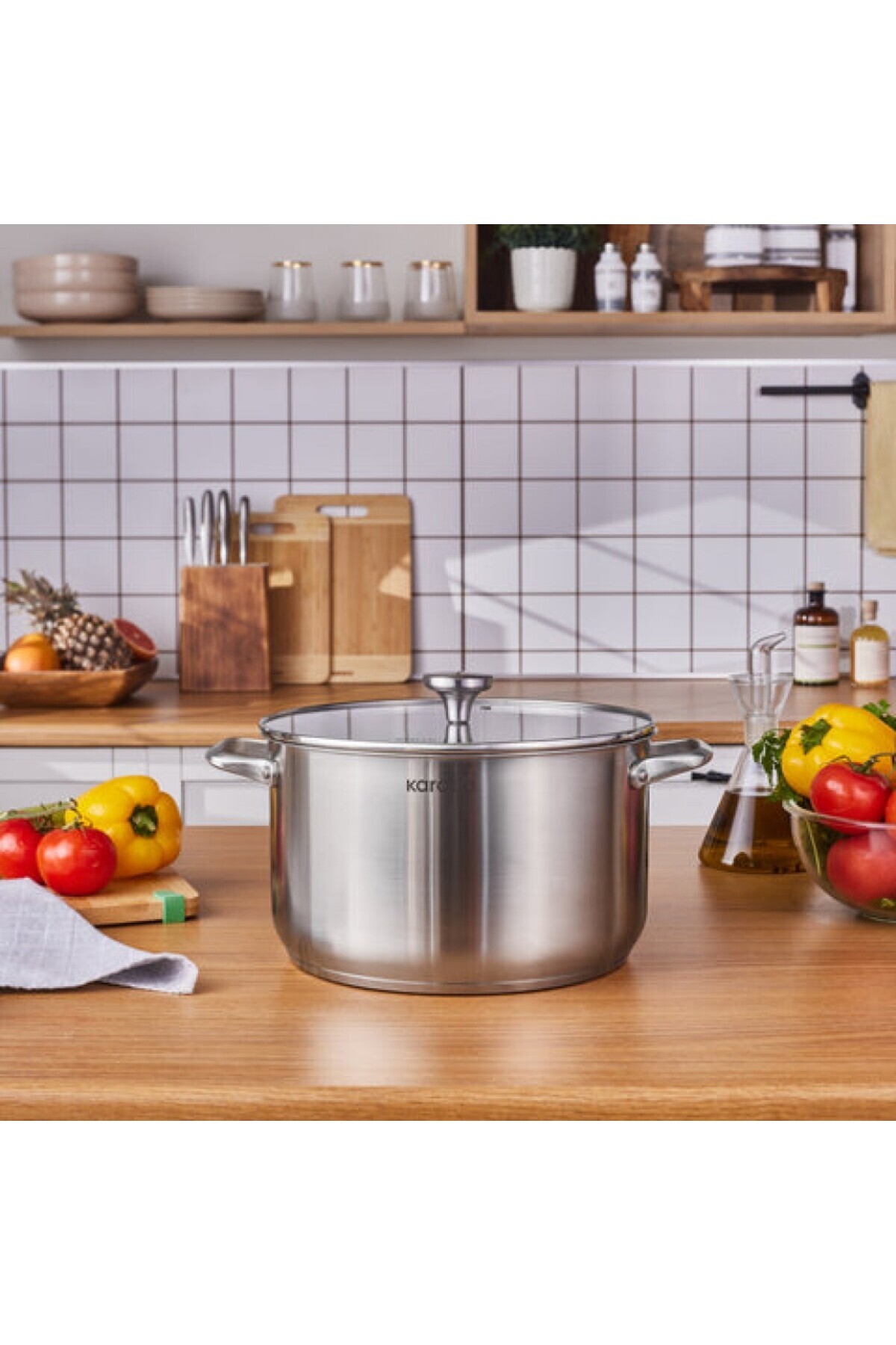 Karaca Elite Edelstahl-Induktions-Kochtopf mit Deckel, 28 cm, Silber