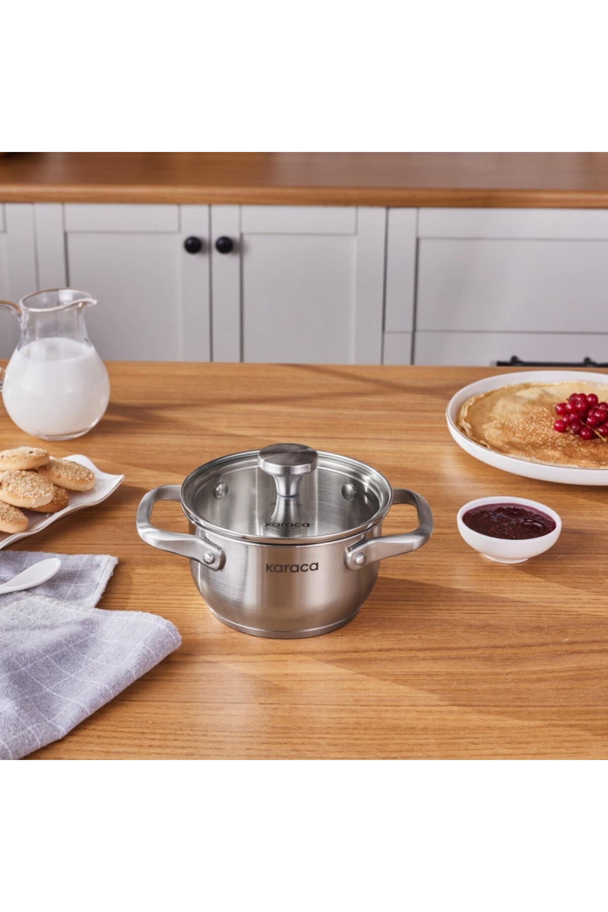 Karaca Elite Edelstahl-Induktions-Kochtopf mit Deckel, 14 cm, Silber