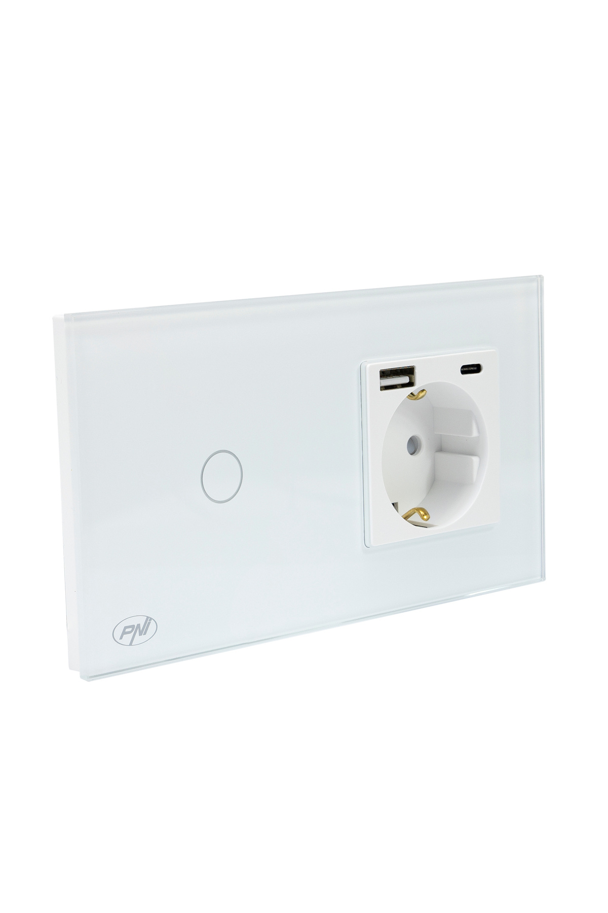 PNI-Simple switch SH115W glass with touch, combined with Schuko socket and USB sockets 6
