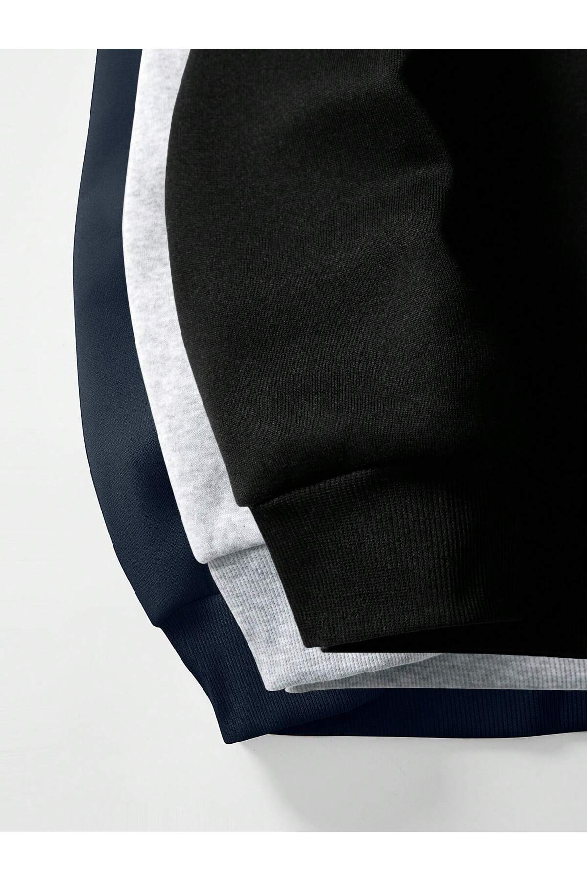 3LÜ ERKEK Yarım Fermuar Dik Yaka Sweatshirt — رنگارنگ EYAX-DKYKA-003 — تصویر 5 از 8