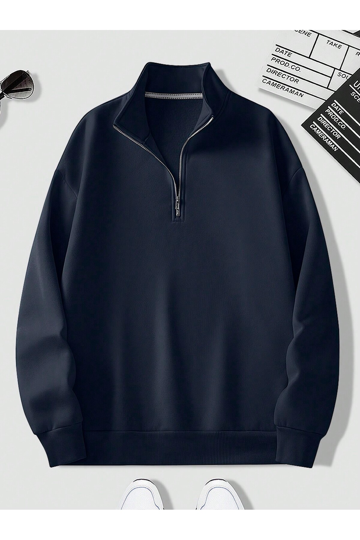 3LÜ ERKEK Yarım Fermuar Dik Yaka Sweatshirt — رنگارنگ EYAX-DKYKA-003 — تصویر 3 از 8