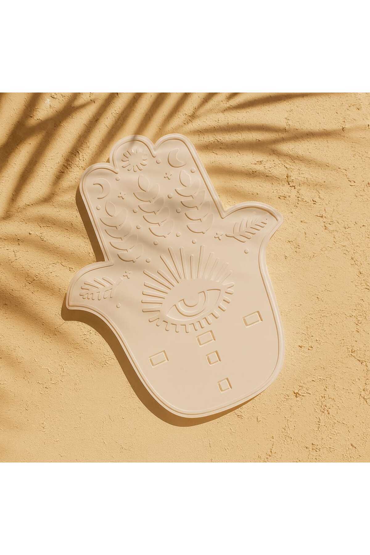 El Yapımı Hamsa El Figürü – 20x15 cm Dekoratif Beton Tabak / Takı ve Aksesuar Düzenleyici