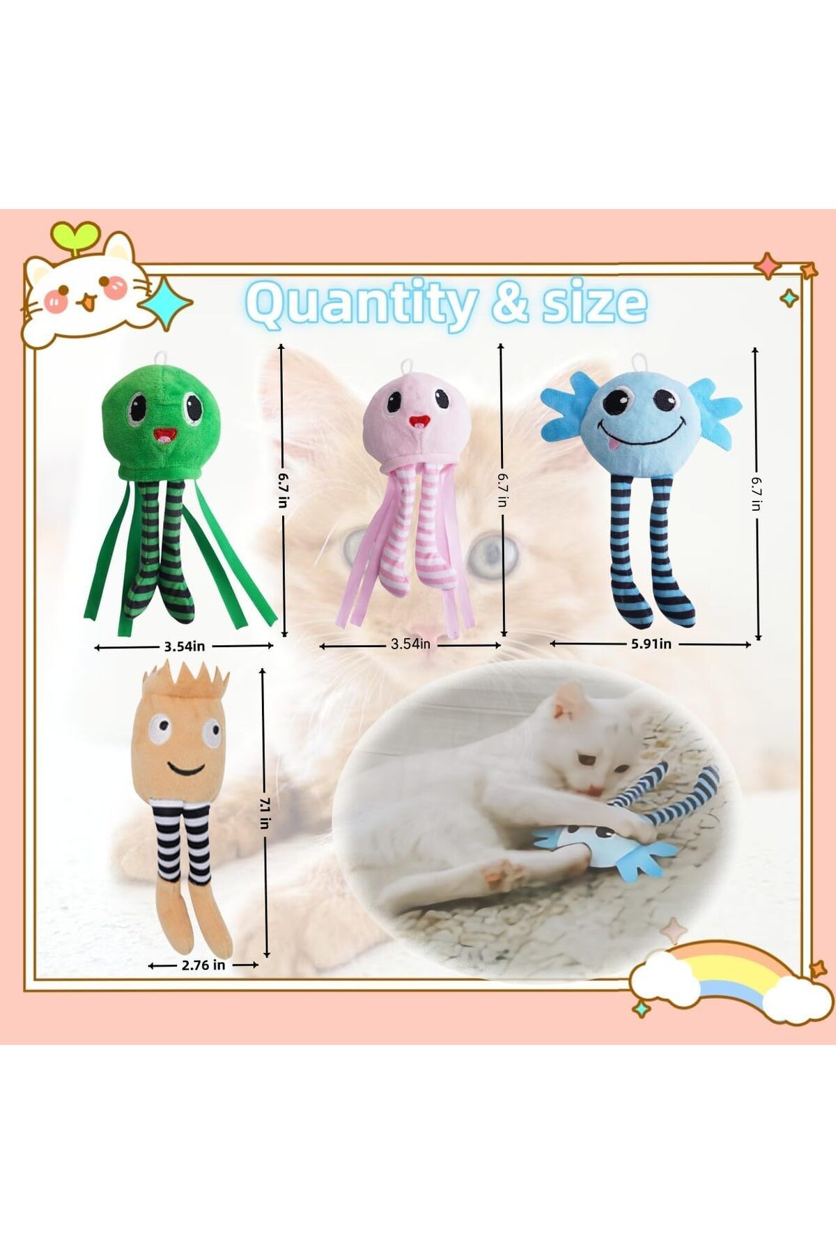 Saharaz-Plush Catnip Toys Indoor Sounding Interactive Squeaky Cat Toys Cats Chew for Cleaning Teeth(4PC) 6