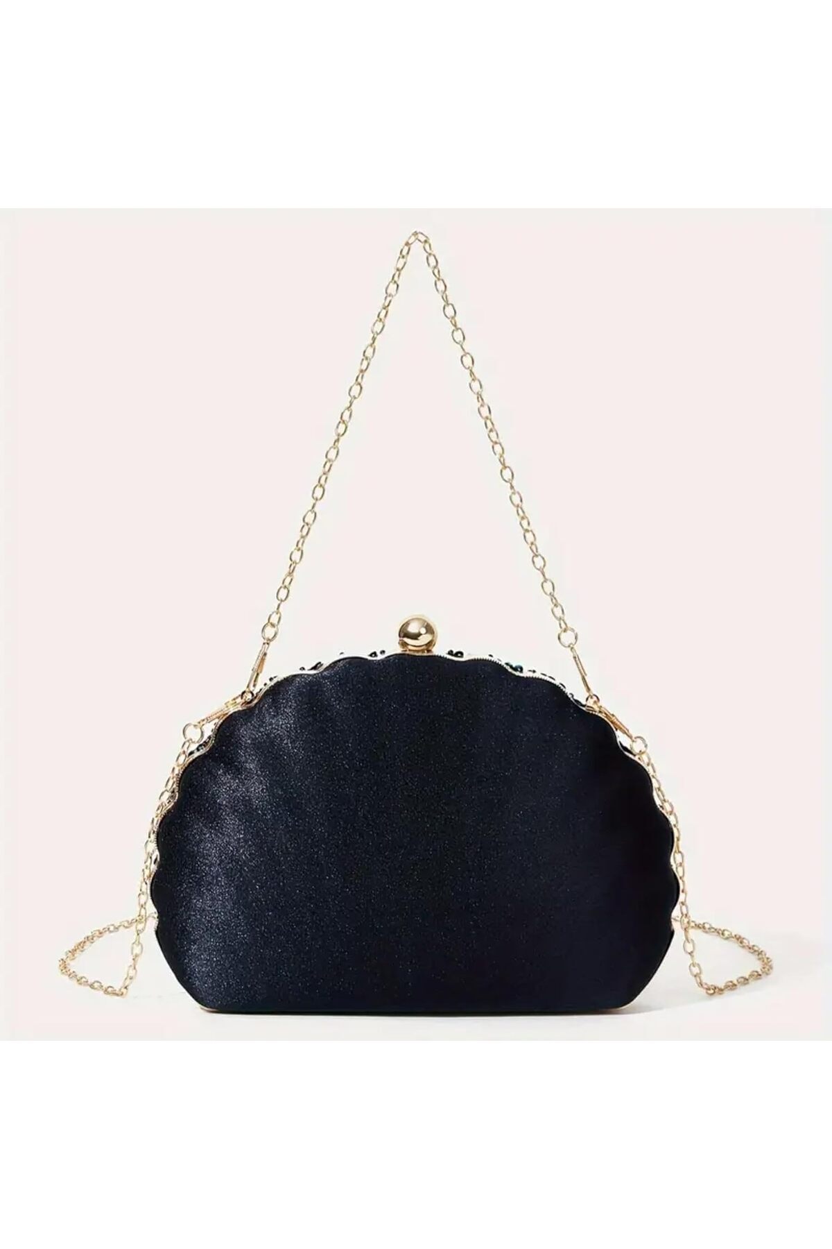 Just Pretty Corner-Elegant Peacock Feather Sequin Evening Clutch-Synthetic Material, with Removable Strap-Black 3