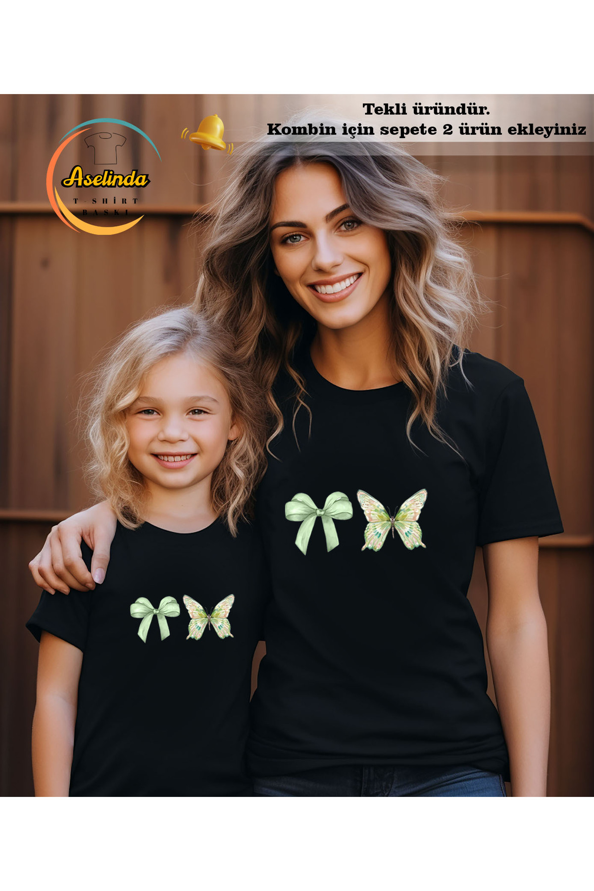 ASELİNDA-Mother-Daughter Matching T-Shirt with Bow and Butterfly Print (Add 2 Items to Make a Matching Set) 1