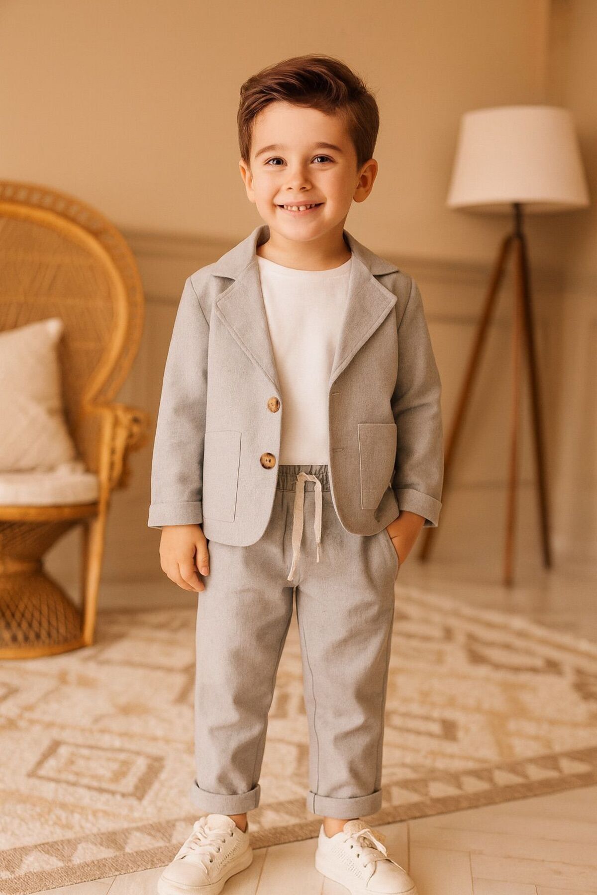 Pollito Erkek Çocuk Keten Ceket Pantolon 3'lü Takım
