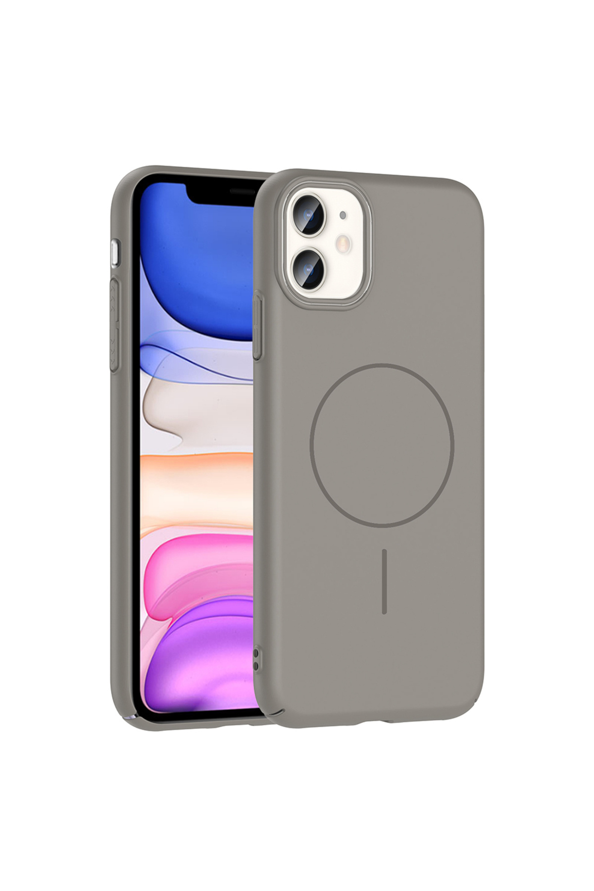 MRCİLETİSİM-iPhone 11 Case with Magsafe Feature, Hard Smooth Touch Gray Cover Ruby 1