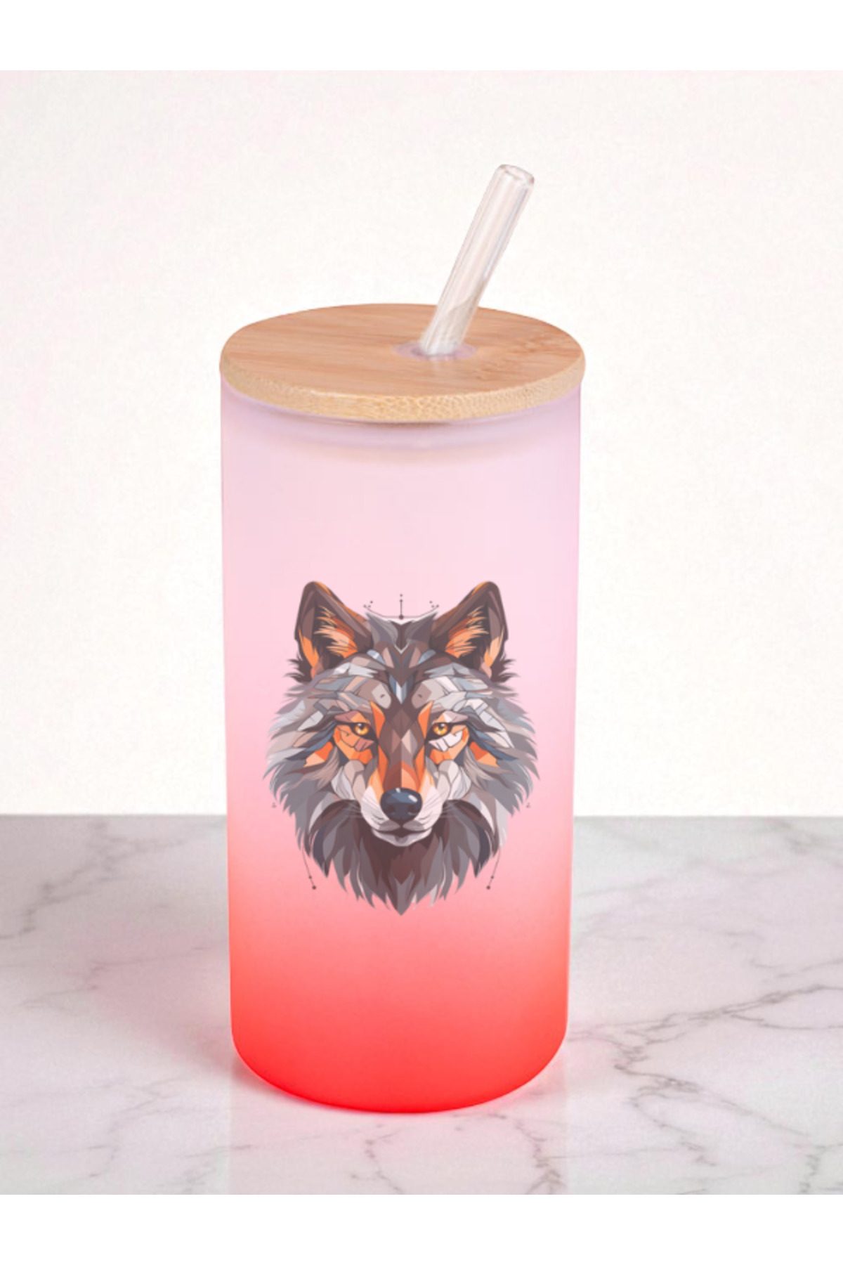 lili hediyelik-Modern Wolf Printed 600 ml Glass Flask - Water Flask, Drinking Flask, Glass Flask with Straw 1